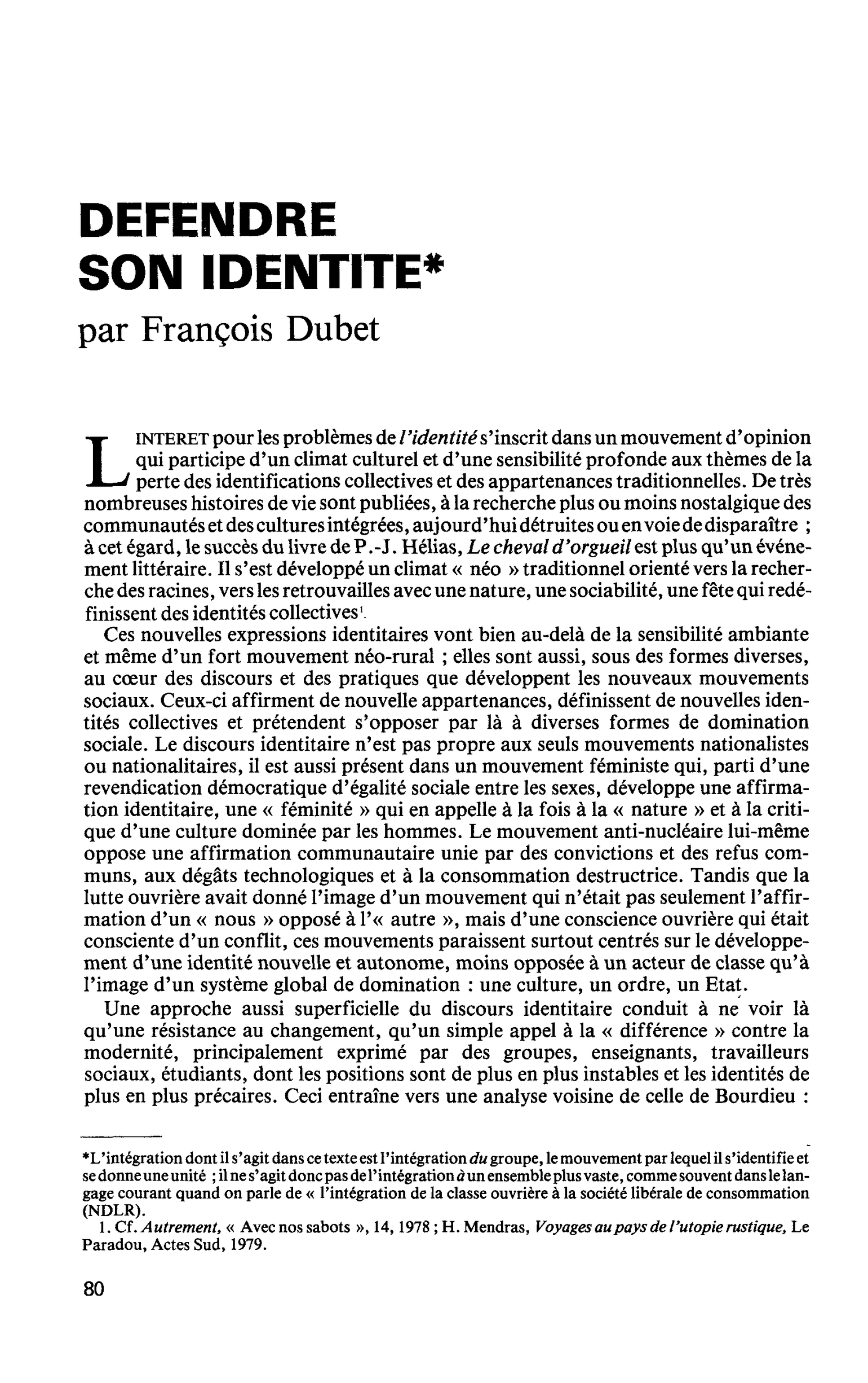 DEFENDRE SON IDENTITE