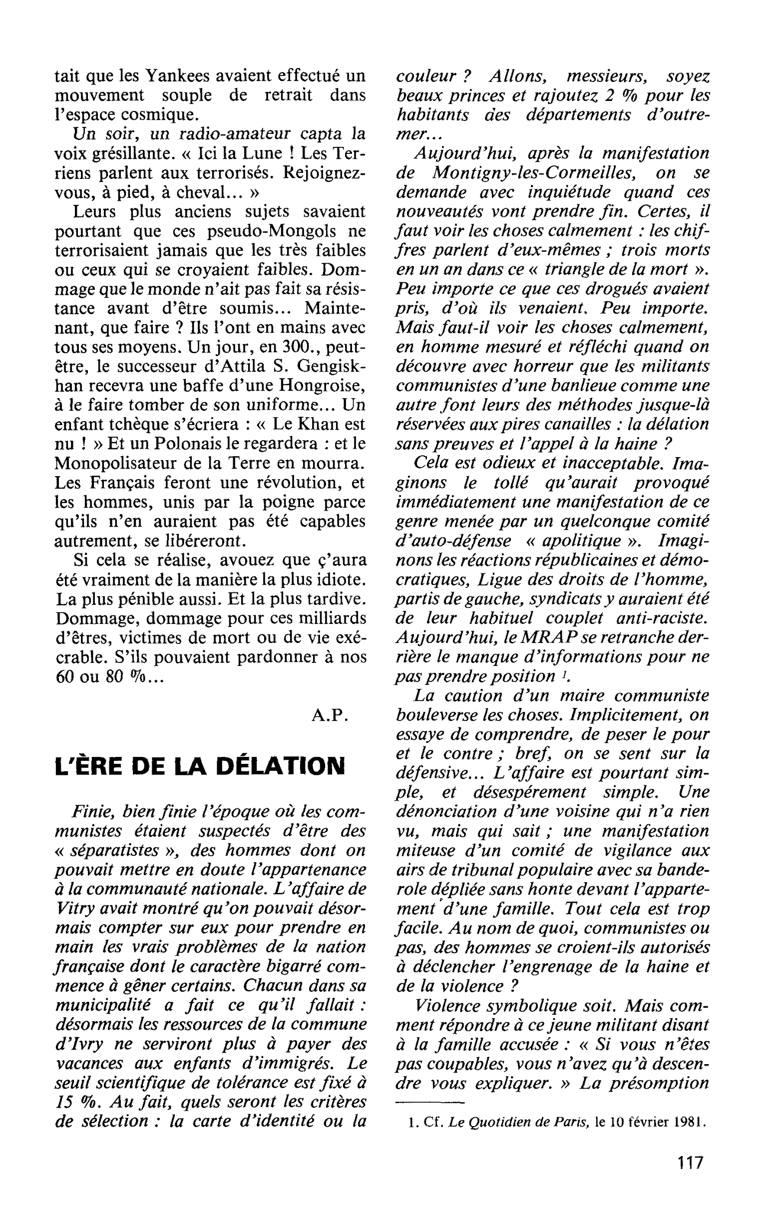 L’ÈRE DE LA DÉLATION