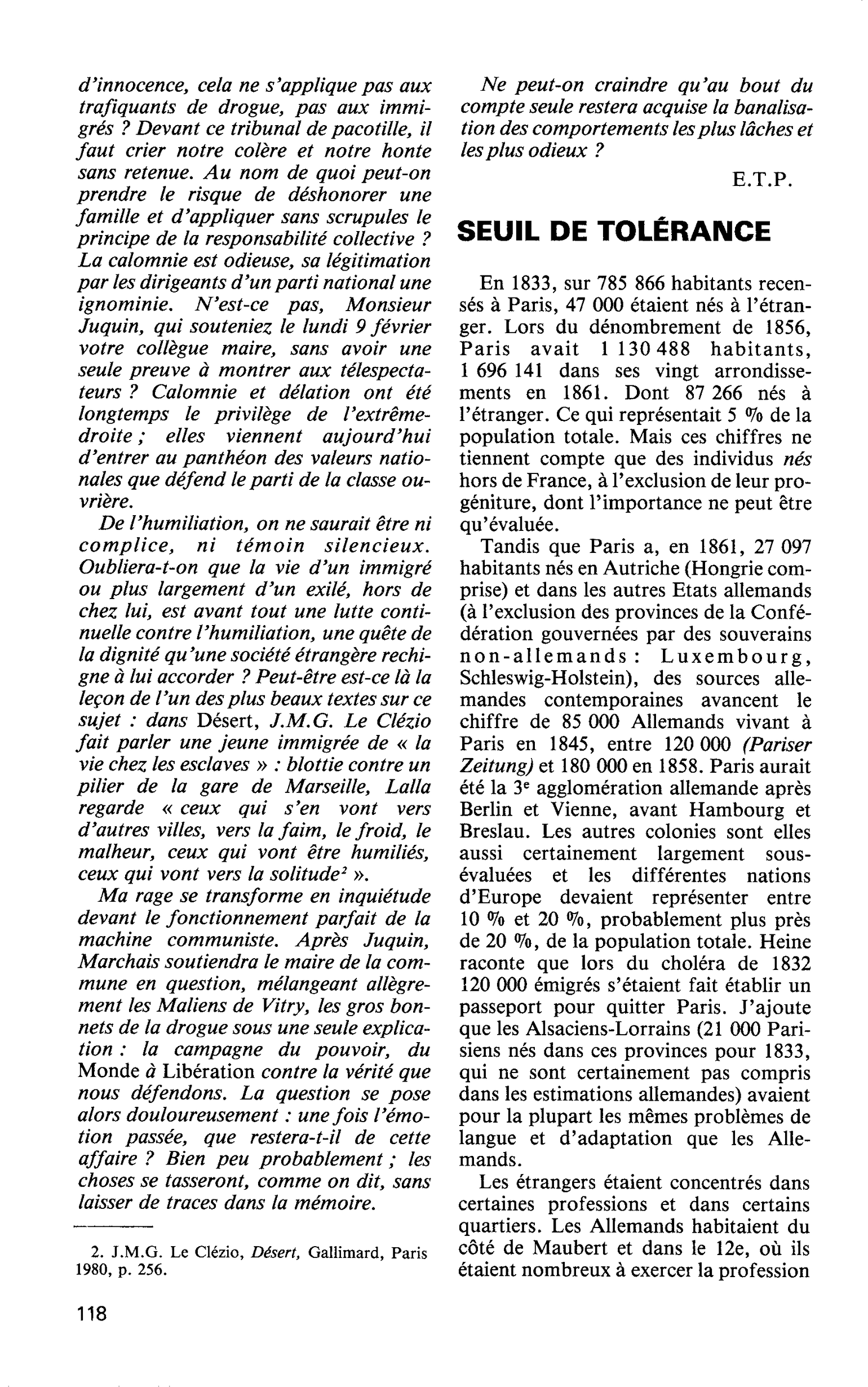SEUIL DE TOLÉRANCE