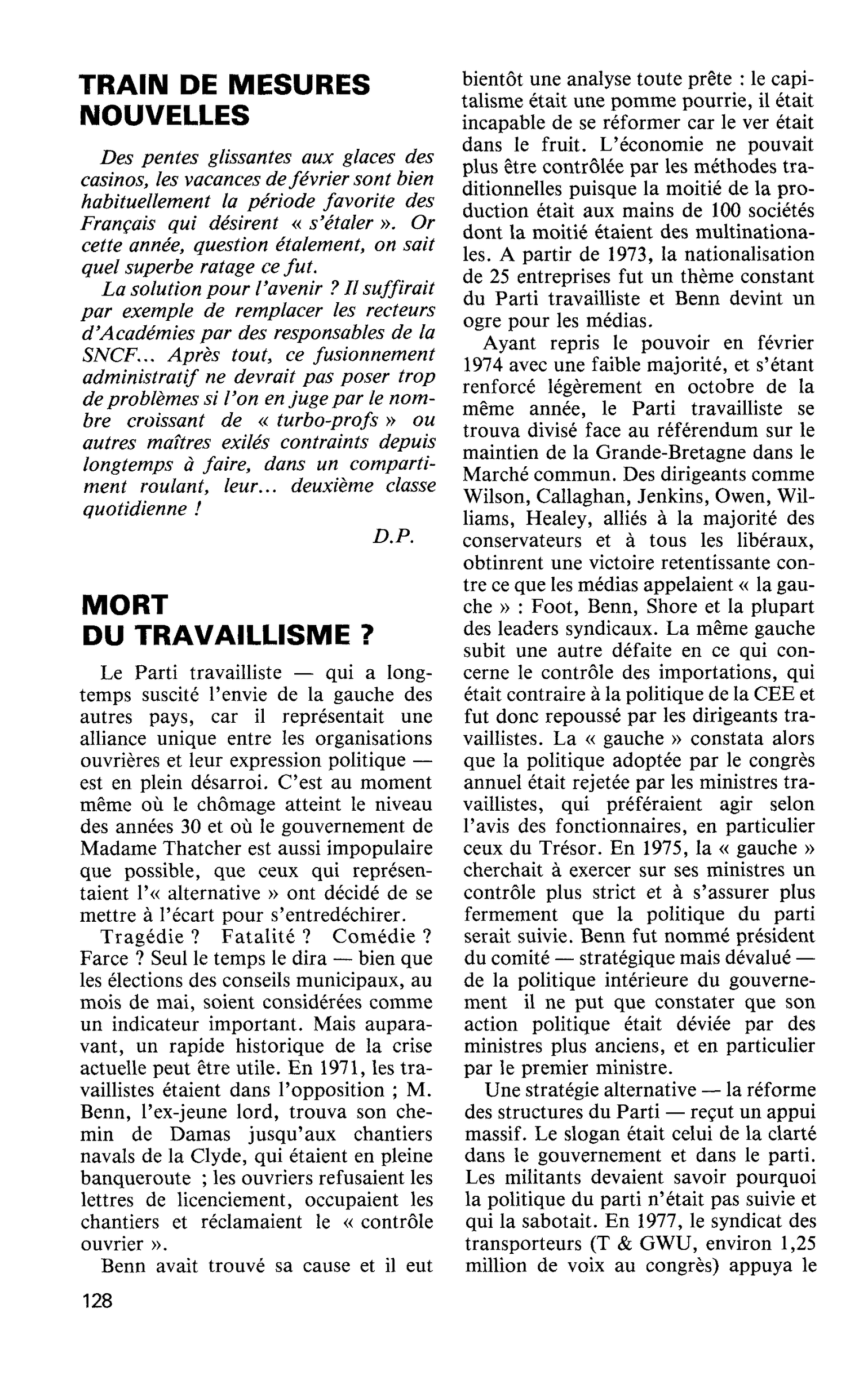 MORT DU TRAVAILLISME ?