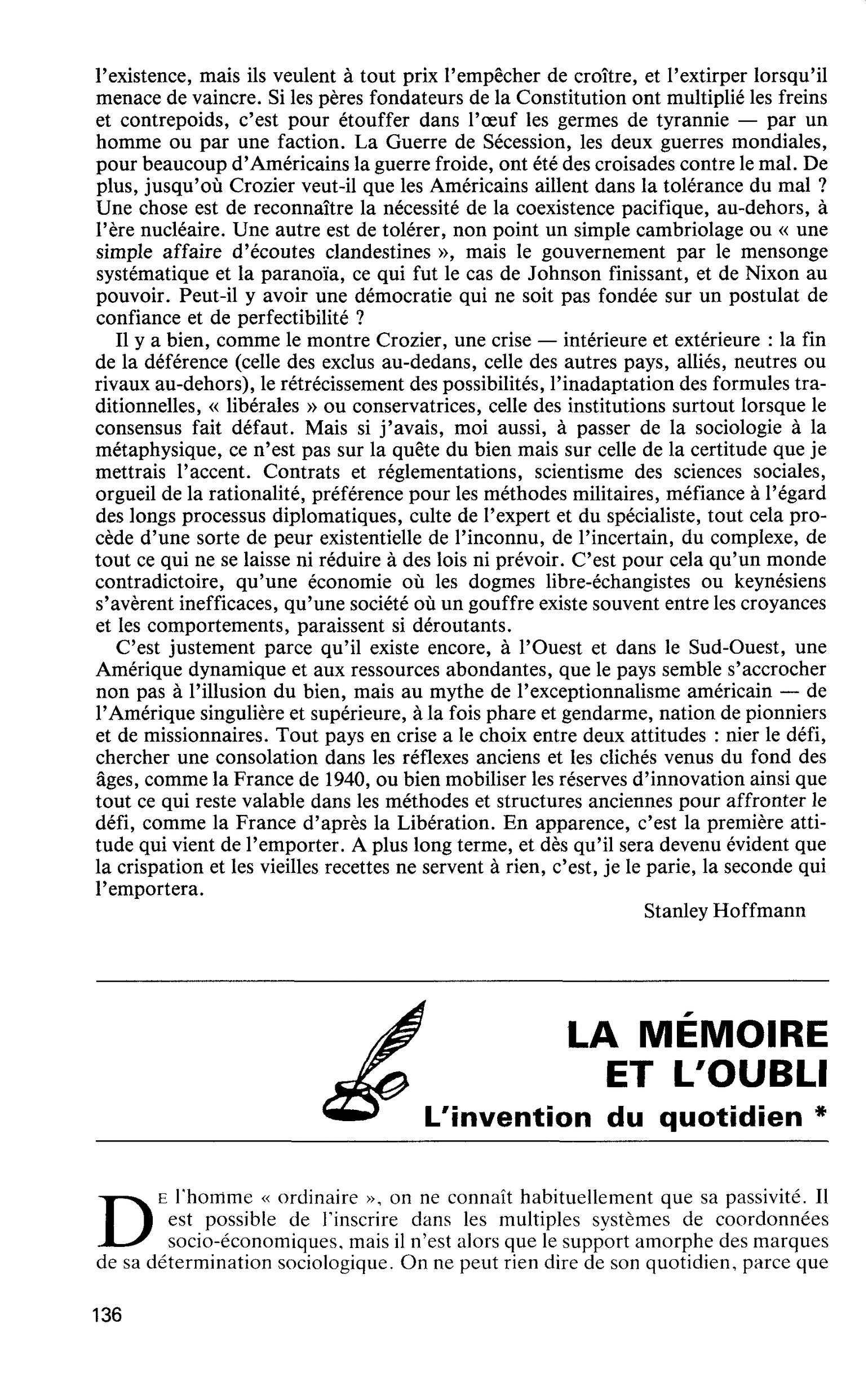 LA MÉMOIRE ET L’OUBLI. L’invention du quotidien