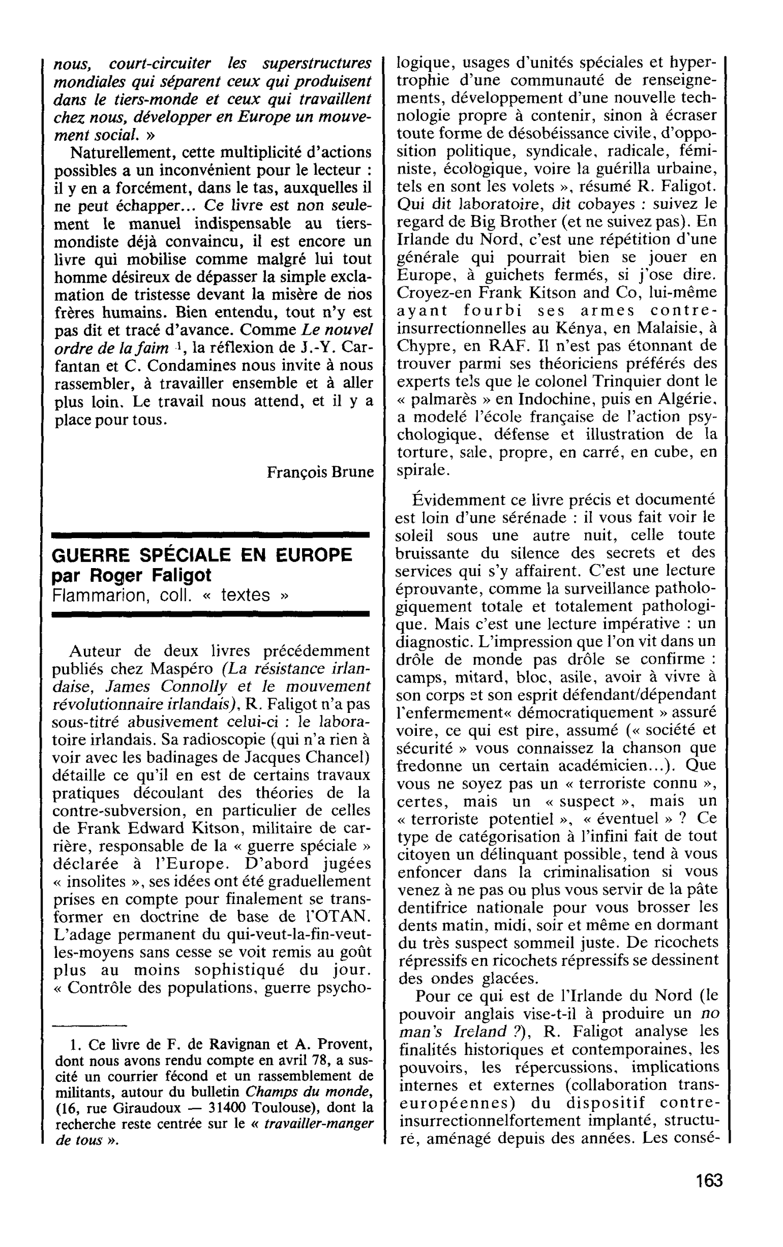 GUERRE SPÉCIALE EN EUROPE par Roger Faligot