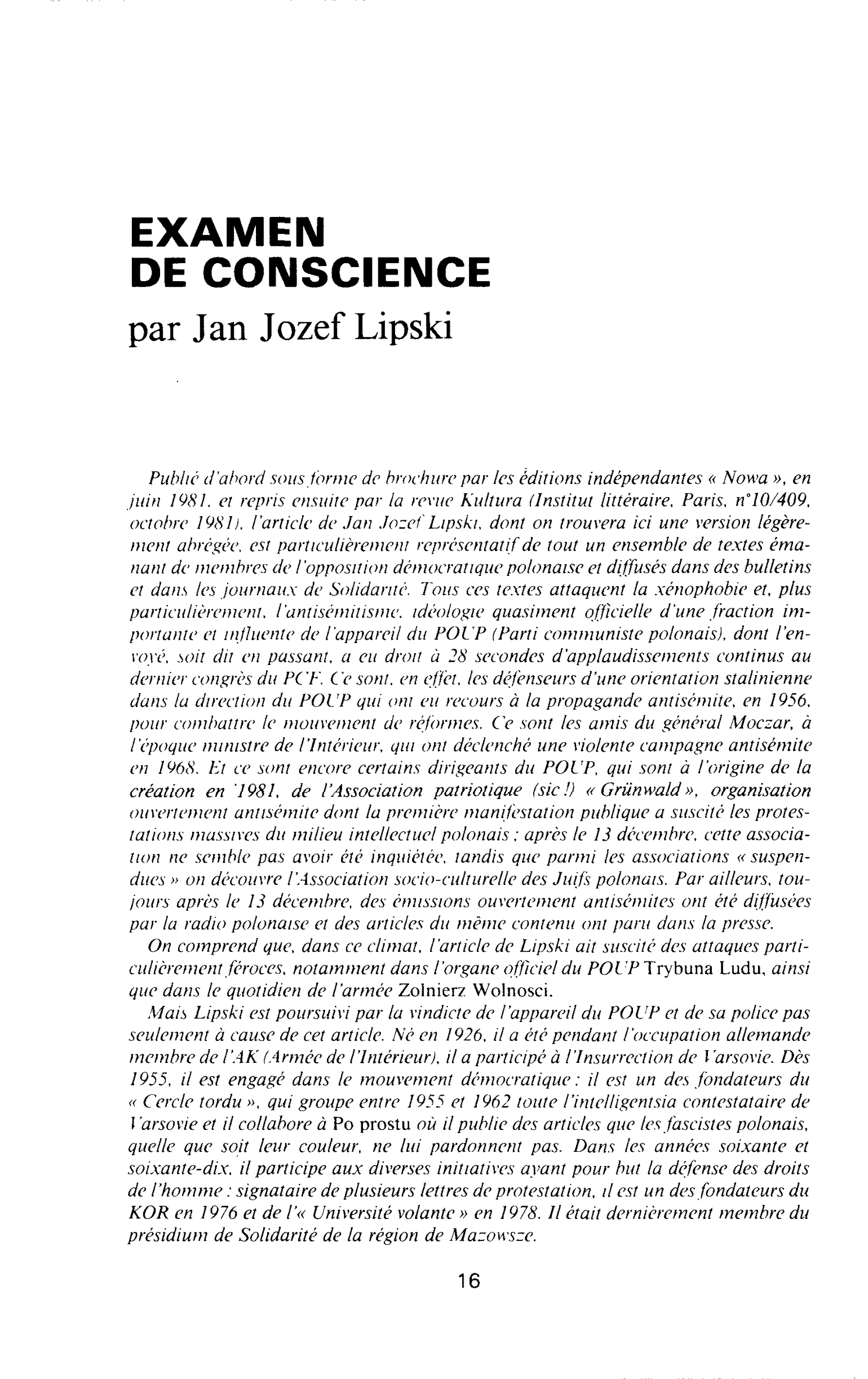 EXAMEN DE CONSCIENCE