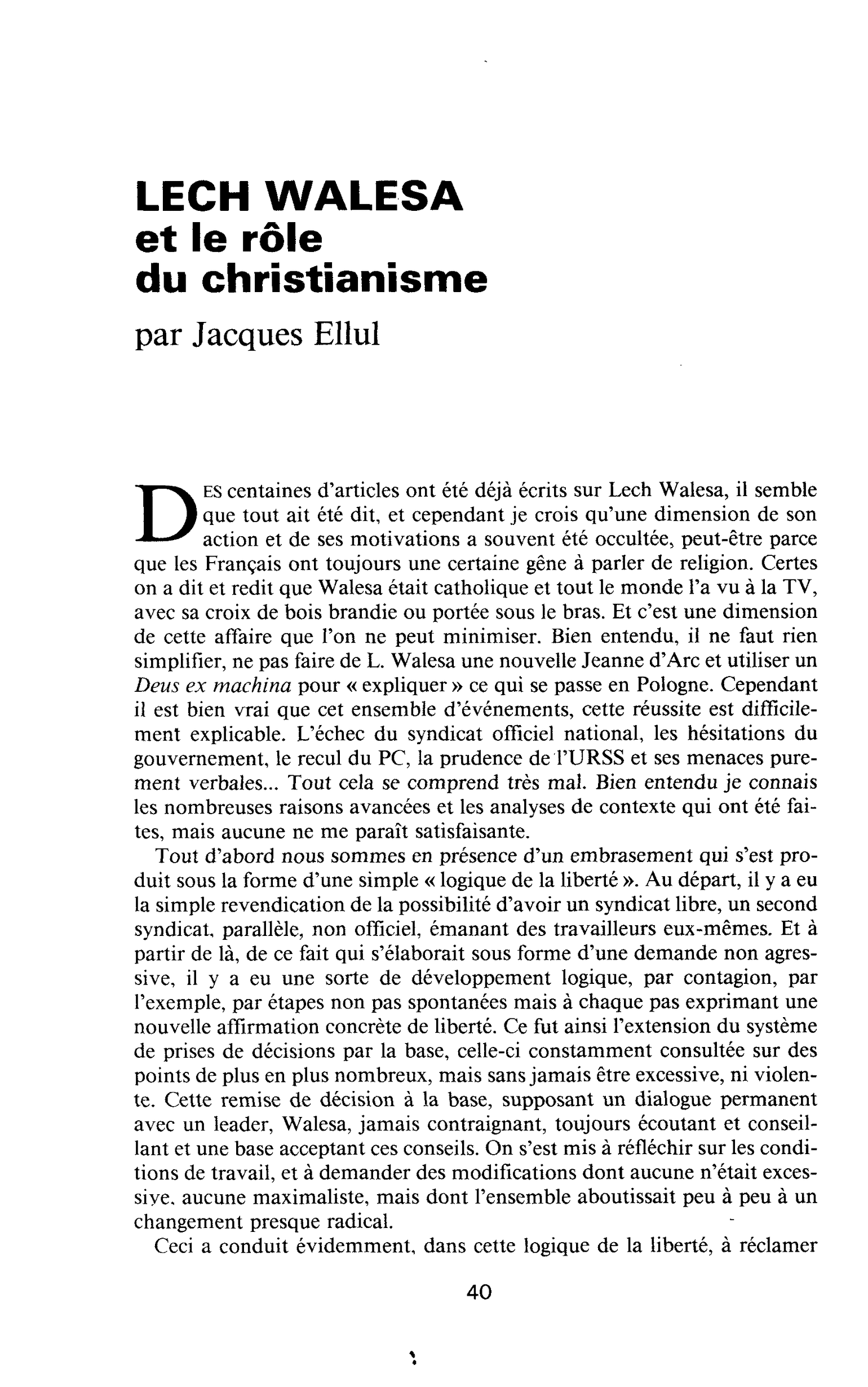 LECH WALESA et le rôle du christianisme
