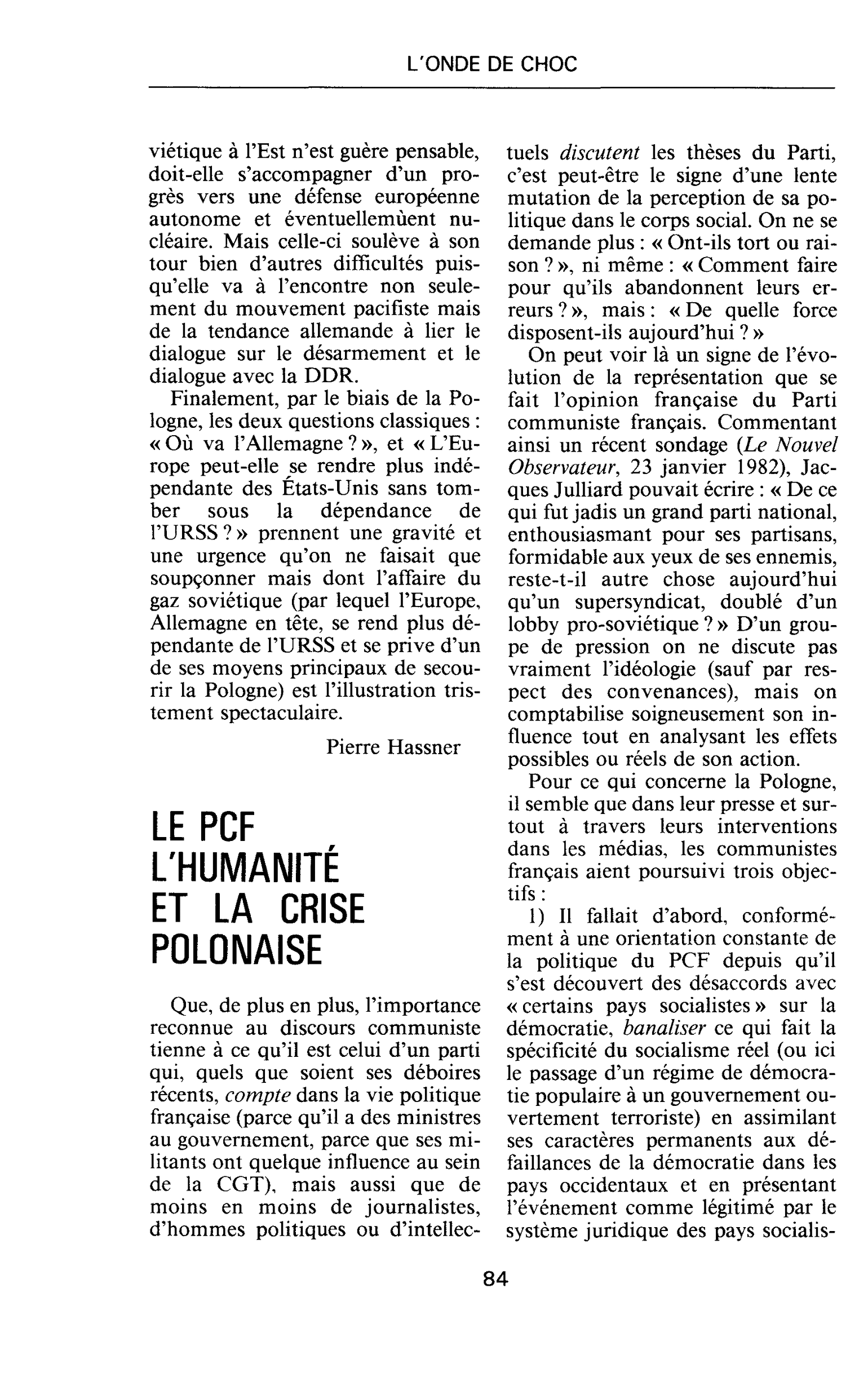 LE PCF L’HUMANITÉ ET LA CRISE POLONAISE