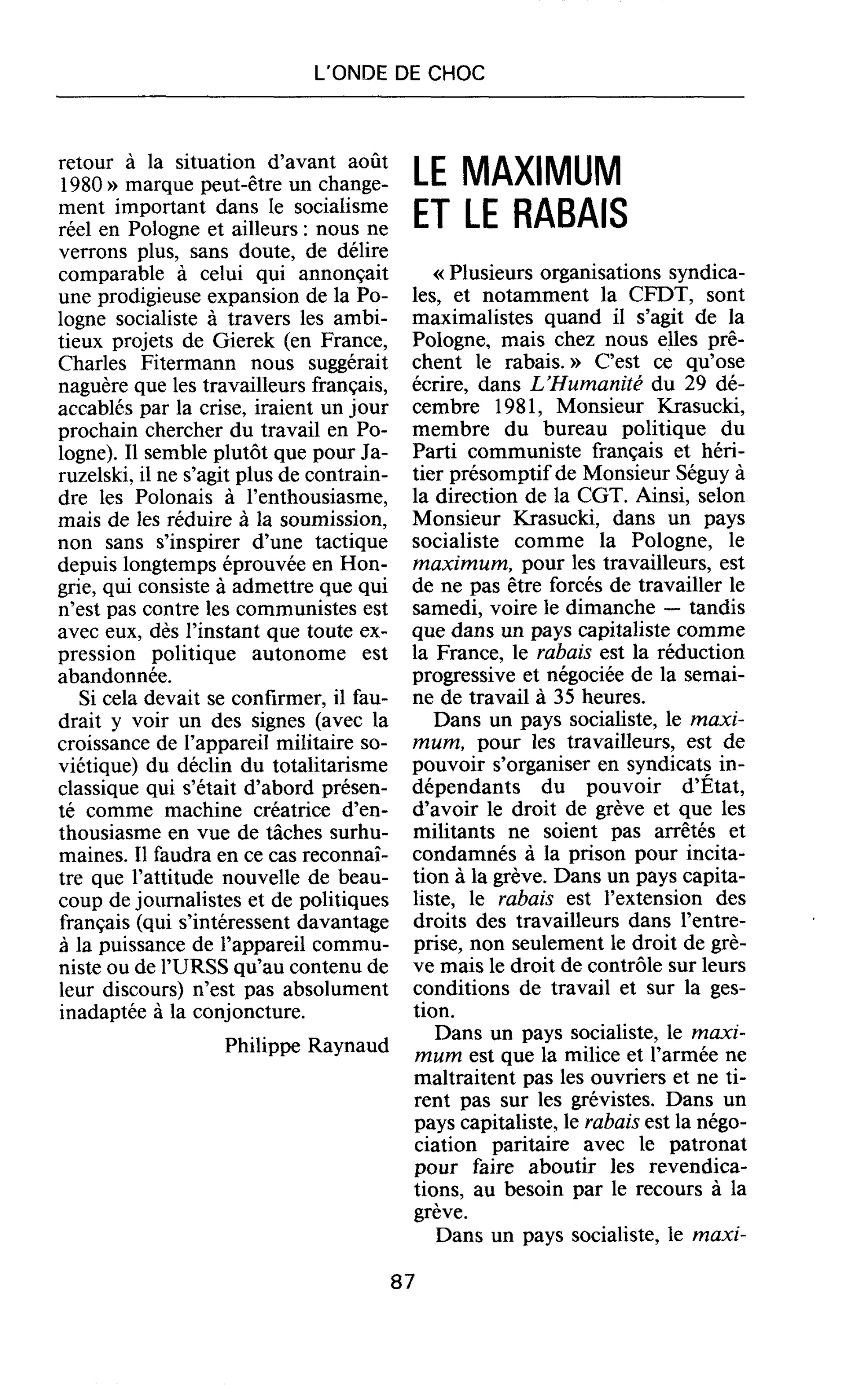 Le maximum et le rabais