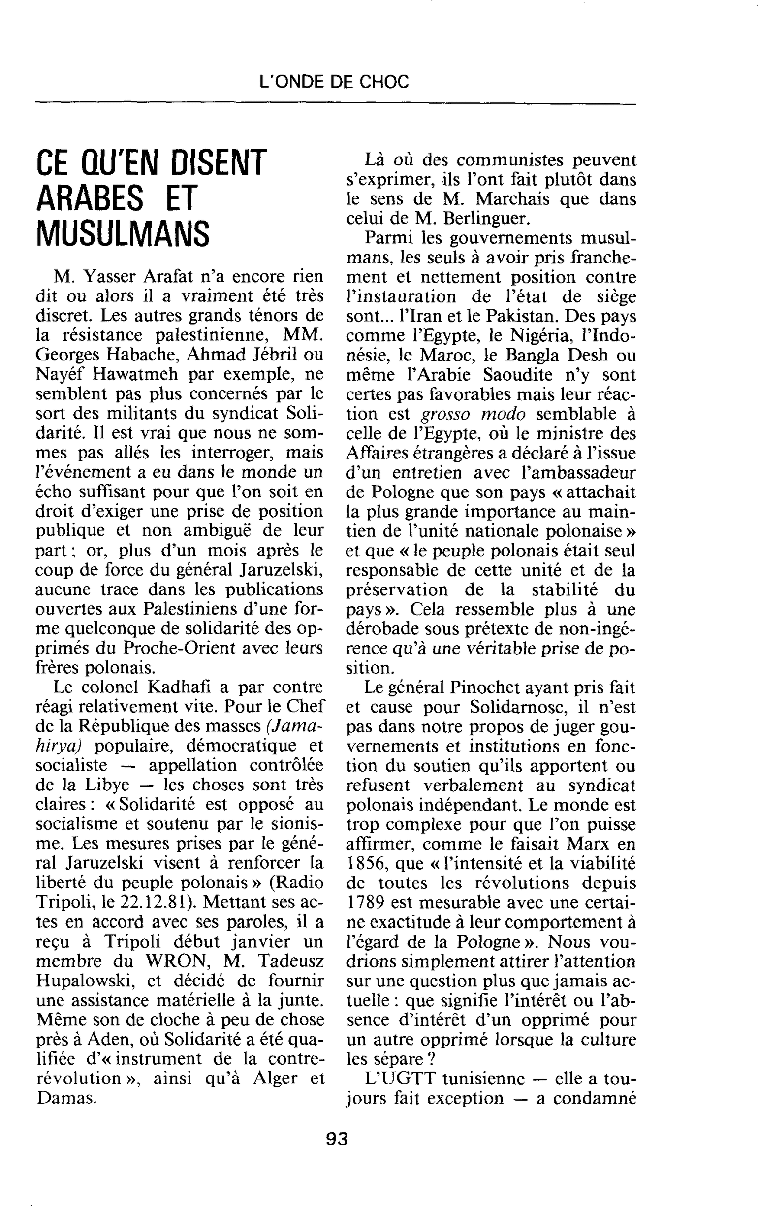 CE QU’EN DISENT ARABES ET MUSULMANS