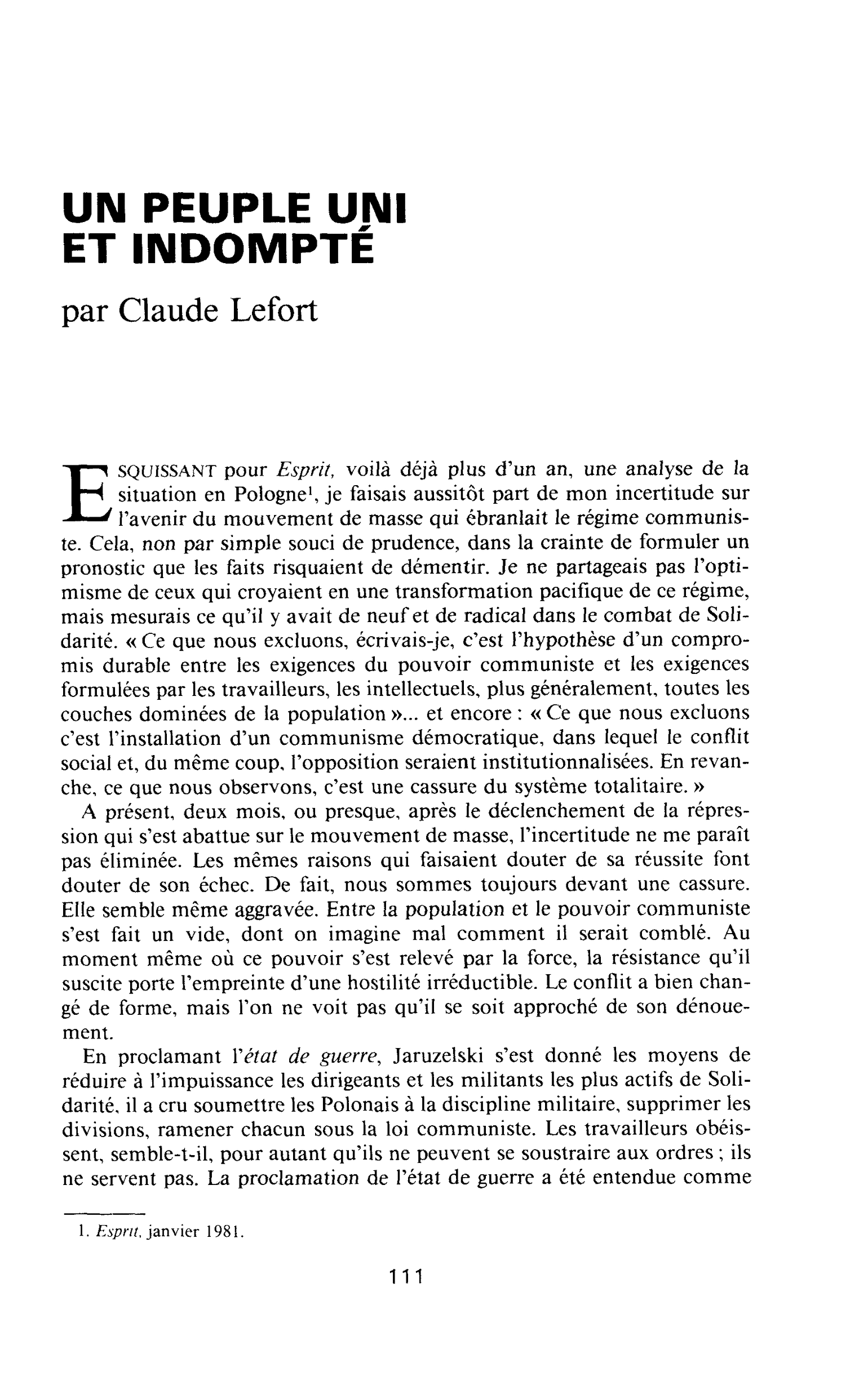 UN PEUPLE UNI ET INDOMPTÉ