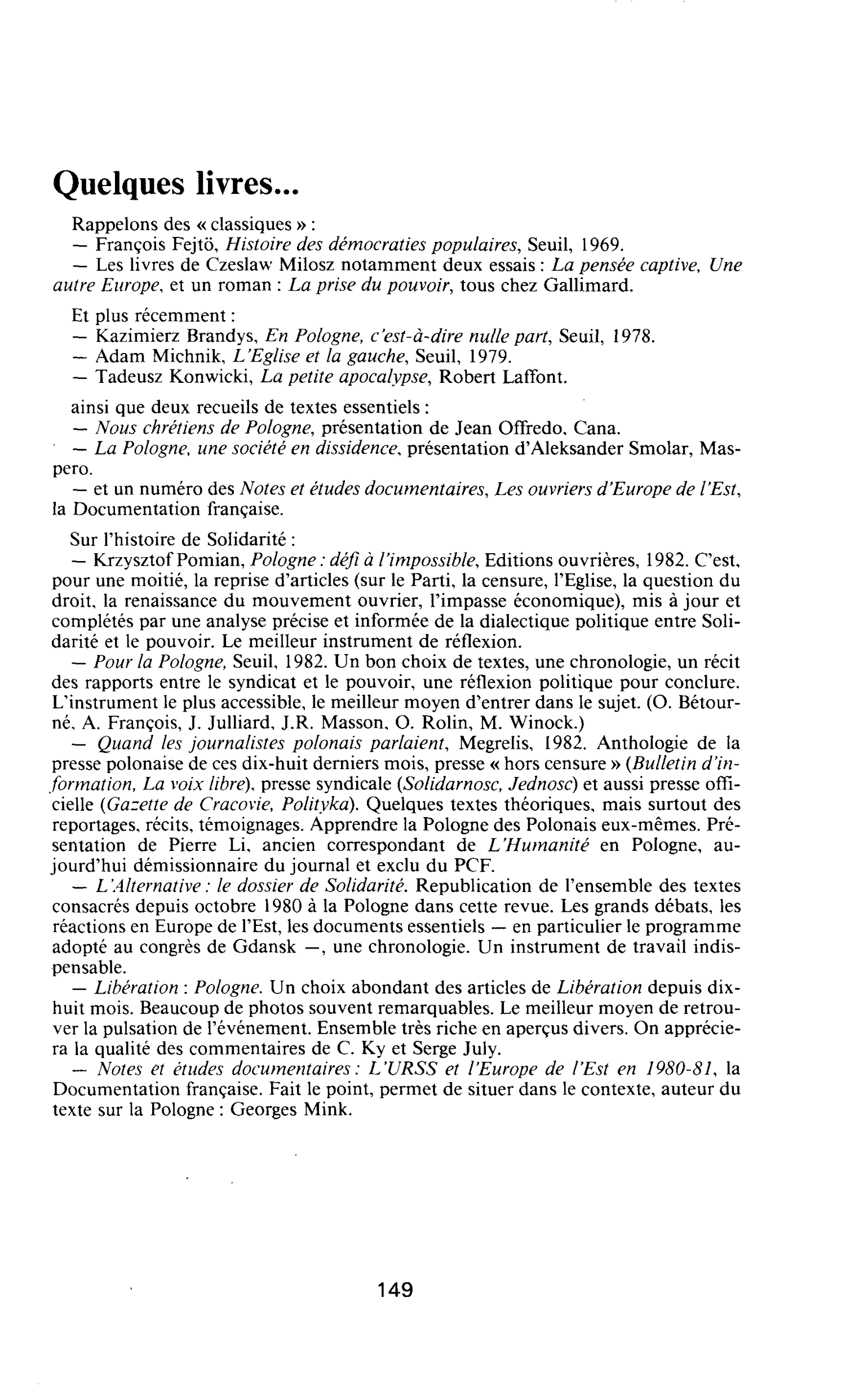 Quelques livres…