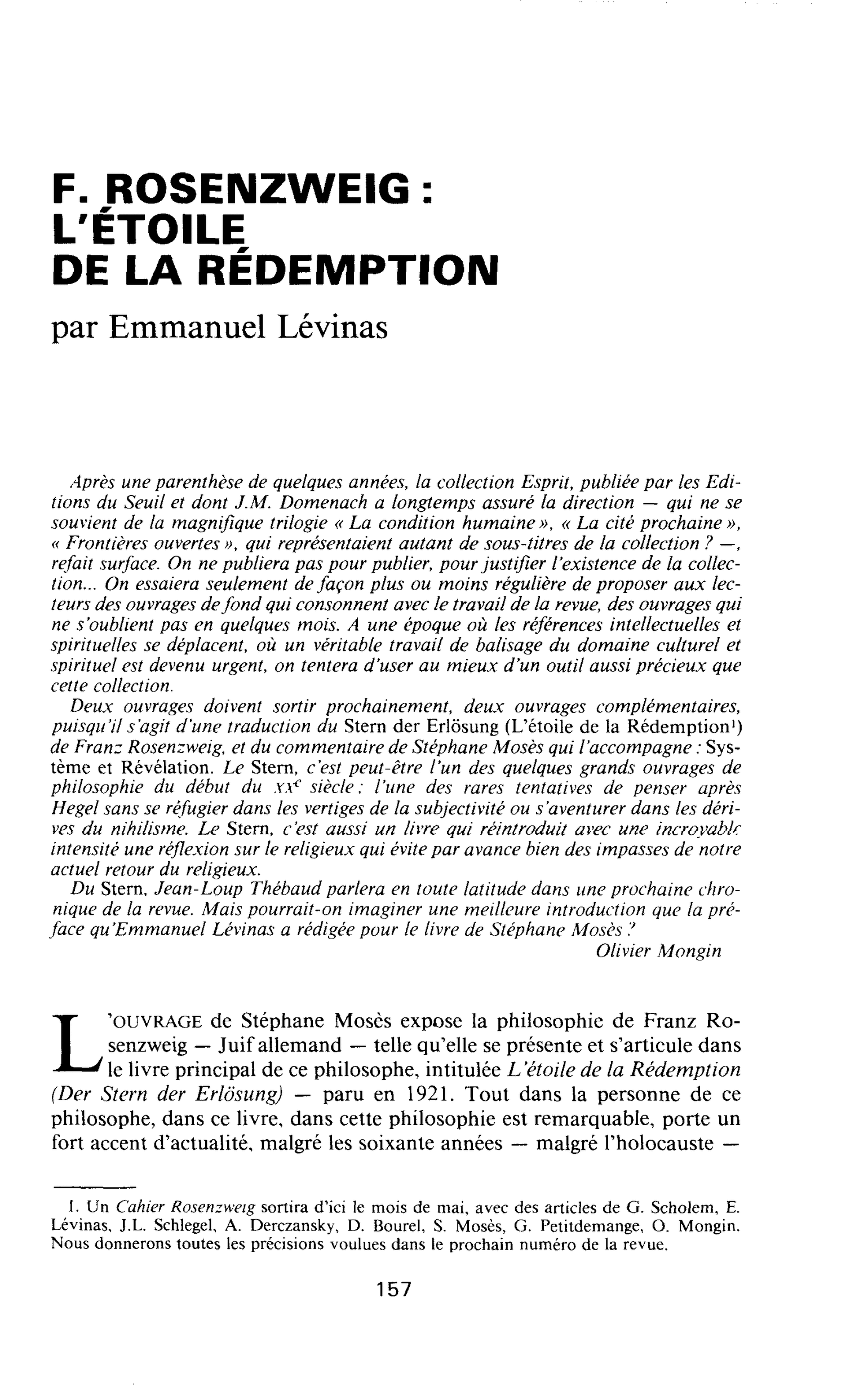 F. Rosenzweig, l’Etoile de la rédemption