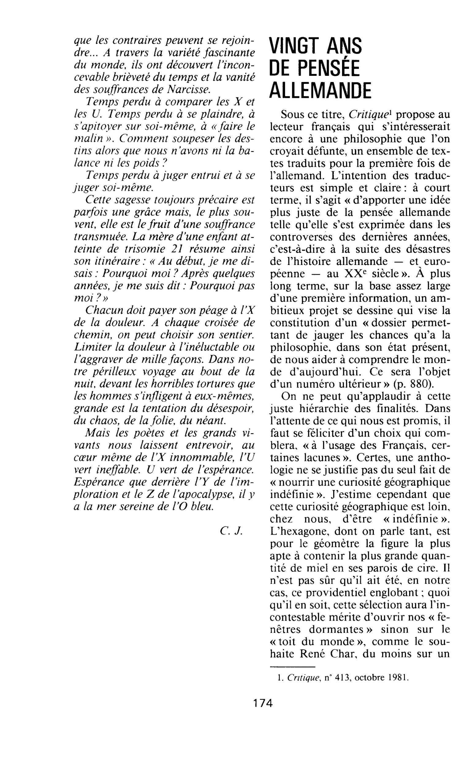 VINGT ANS DE PENSÉE ALLEMANDE