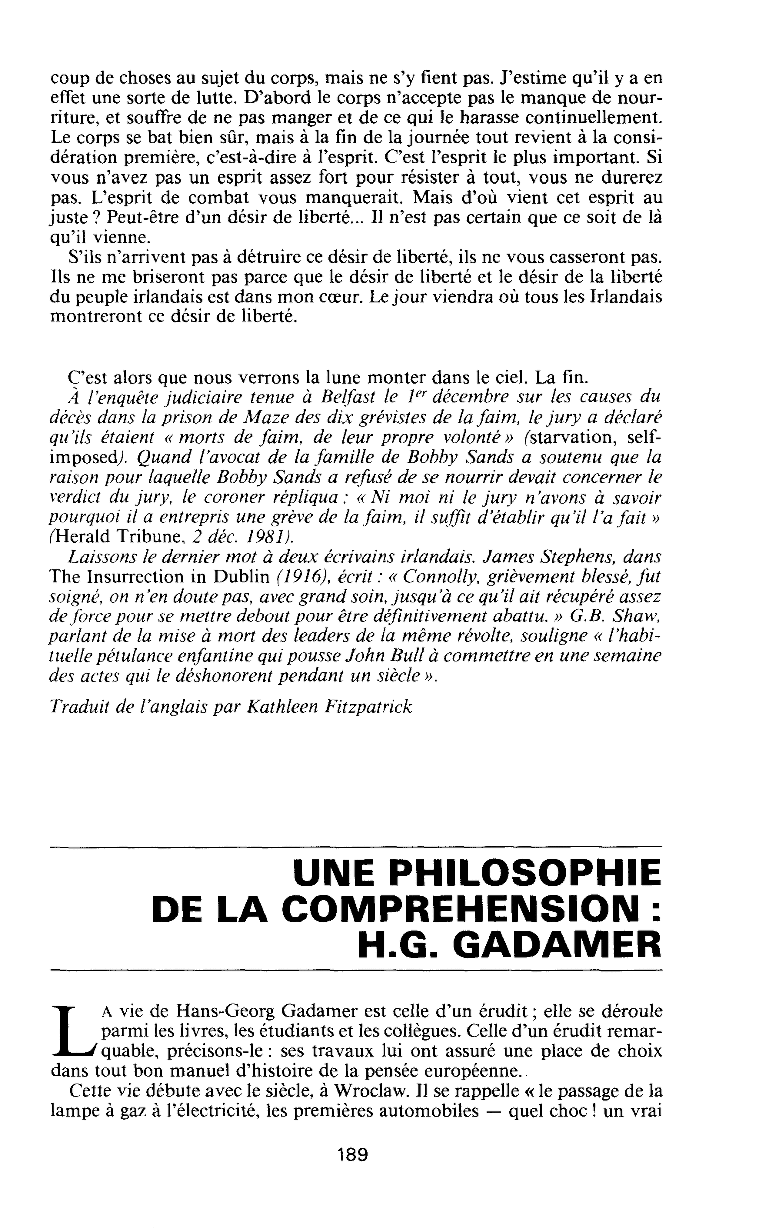 UNE PHILOSOPHIE DE LA COMPREHENSION : H.G. GADAMER