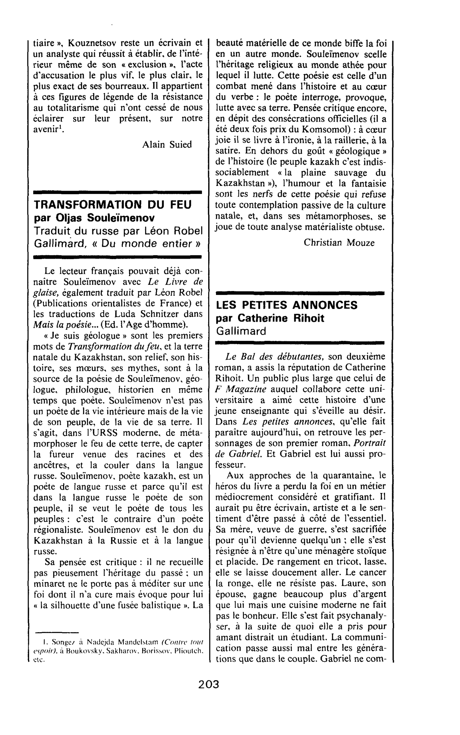 TRANSFORMATION DU FEU par Oljas Souleïmenov