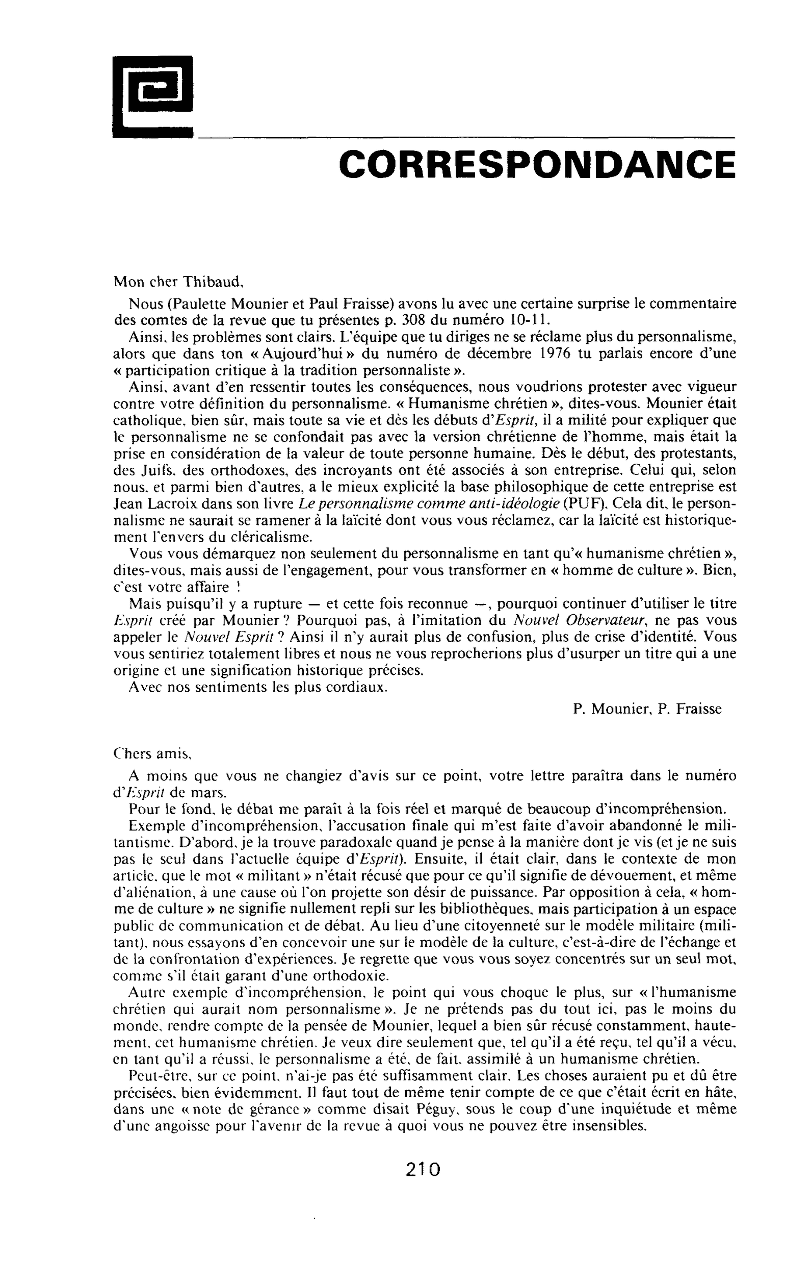 Correspondance