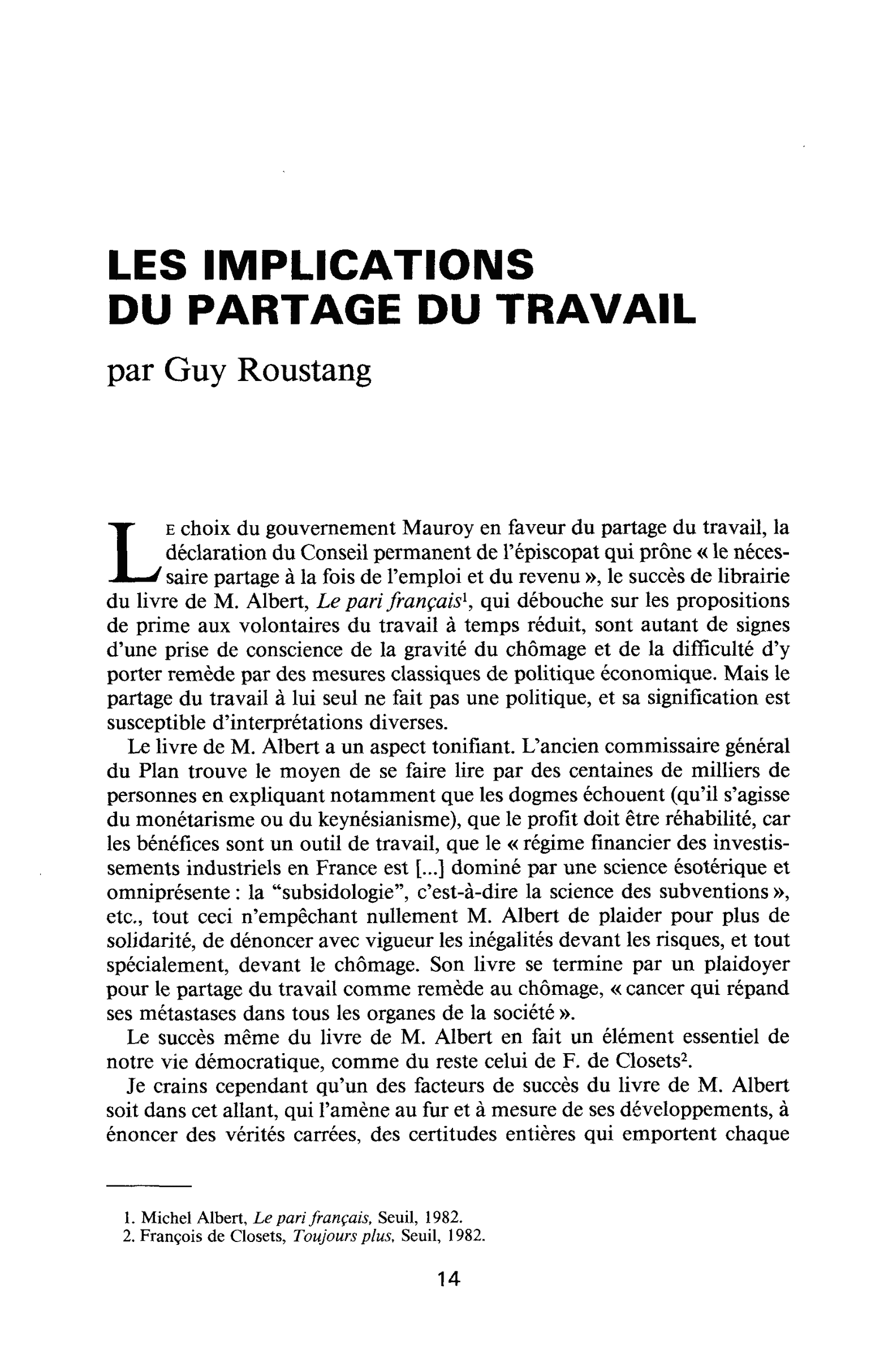 LES IMPLICATIONS DU PARTAGE DU TRAVAIL