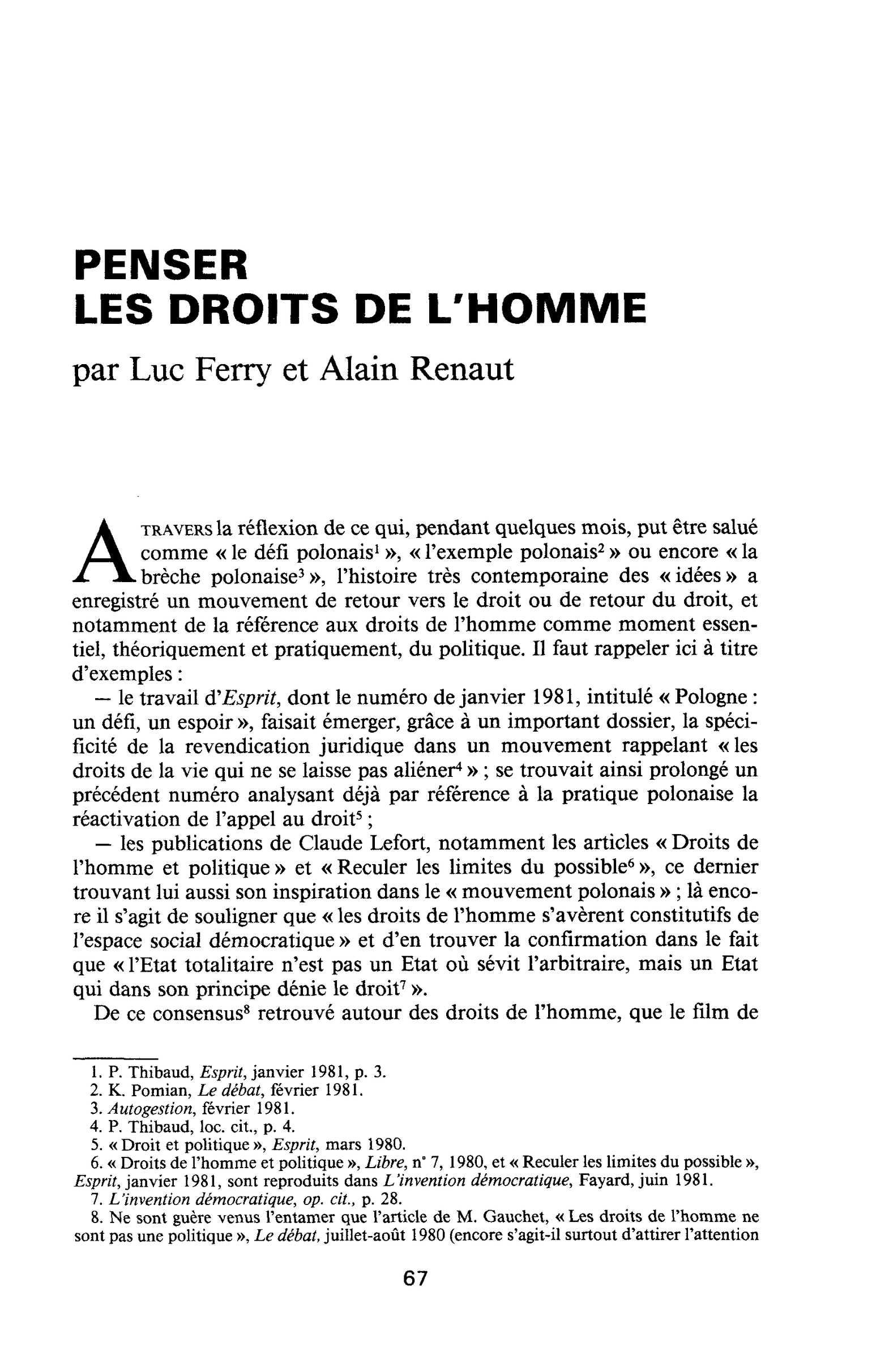 PENSER LES DROITS DE L’HOMME