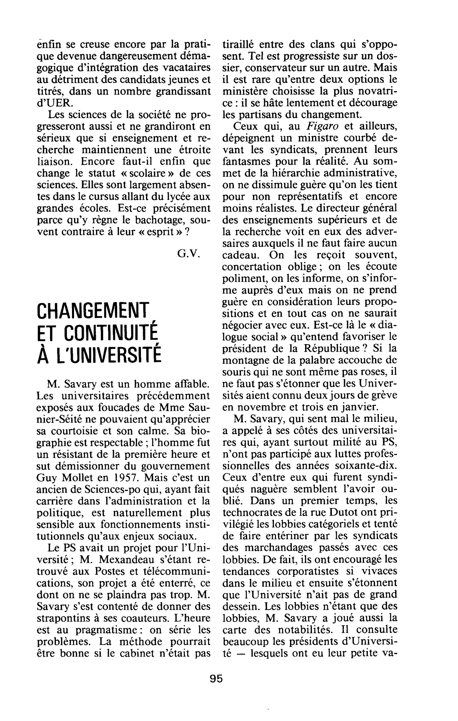 CHANGEMENT ET CONTINUITÉ À L’UNIVERSITÉ