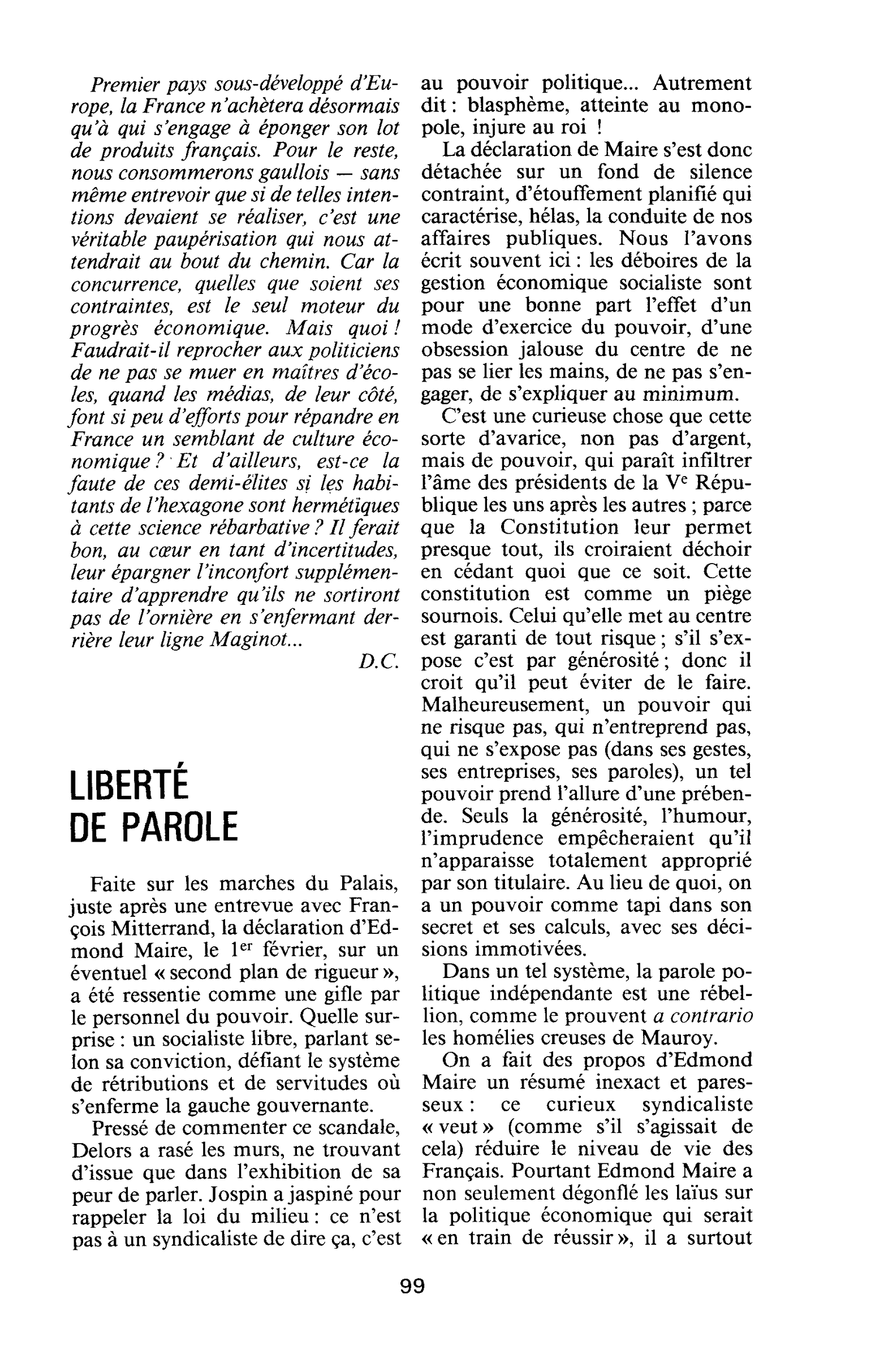 LIBERTÉ DE PAROLE
