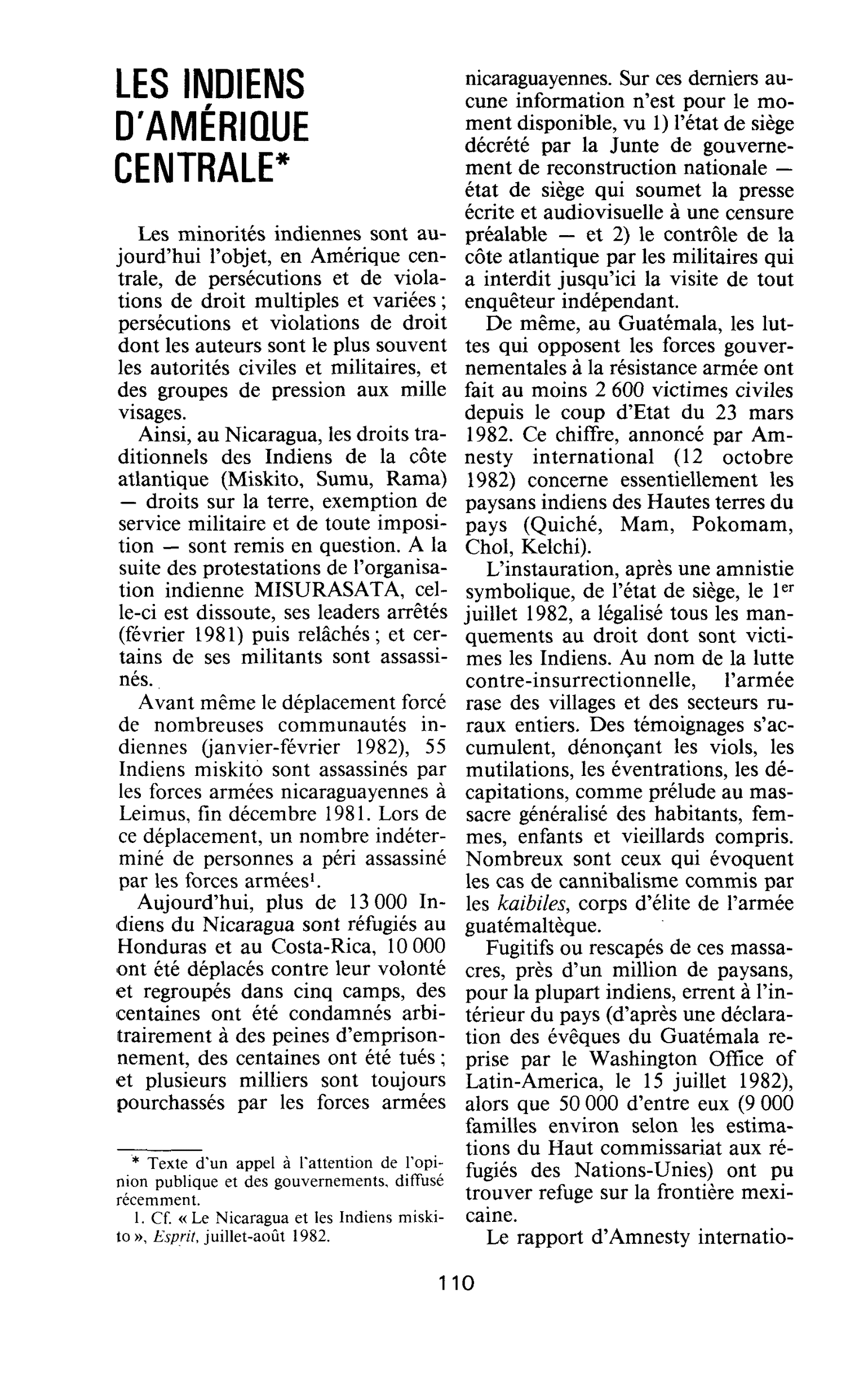 LES INDIENS D’AMÉRIQUE CENTRALE