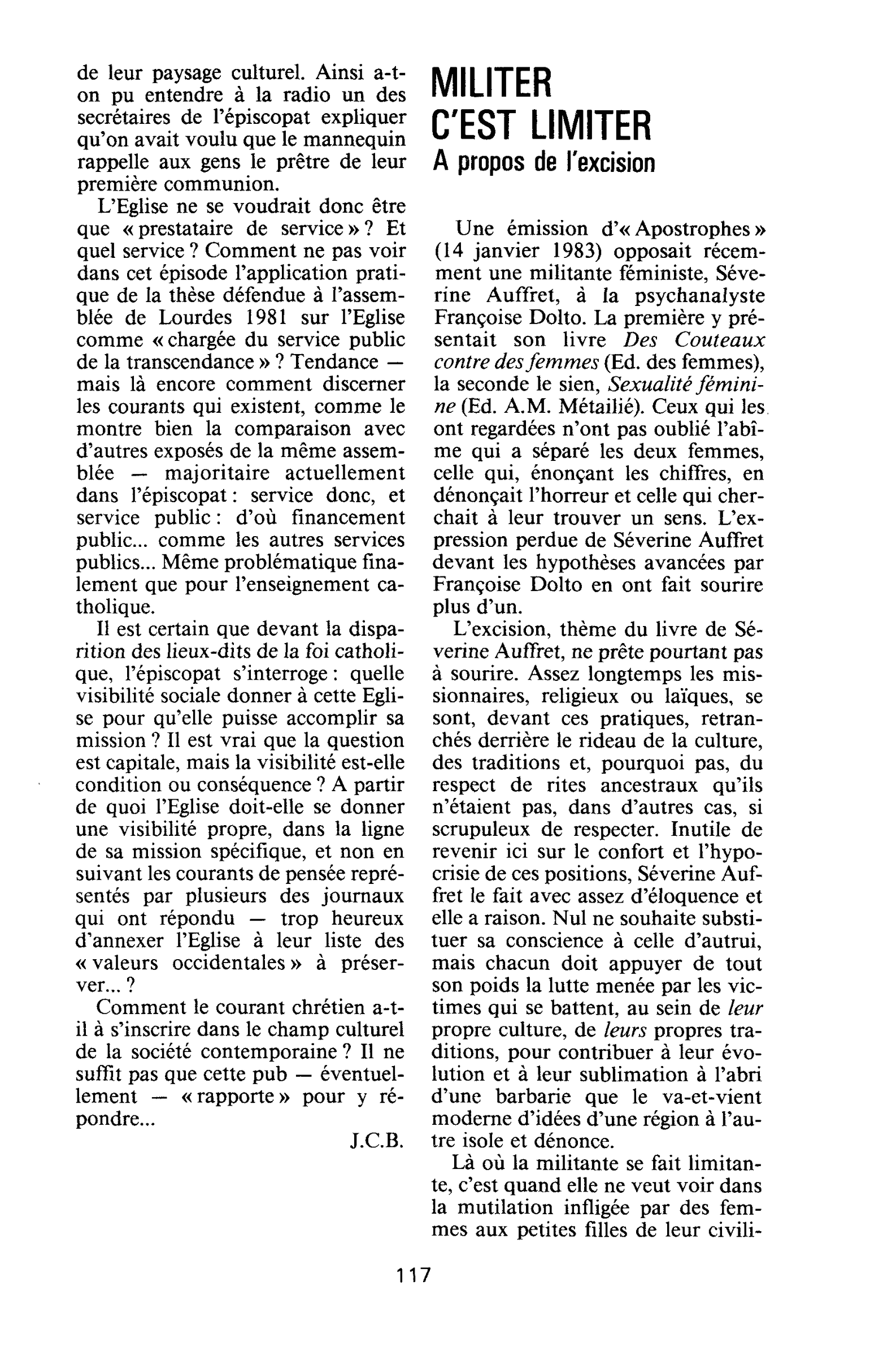 MILITER C’EST LIMITER. A propos de l’excision