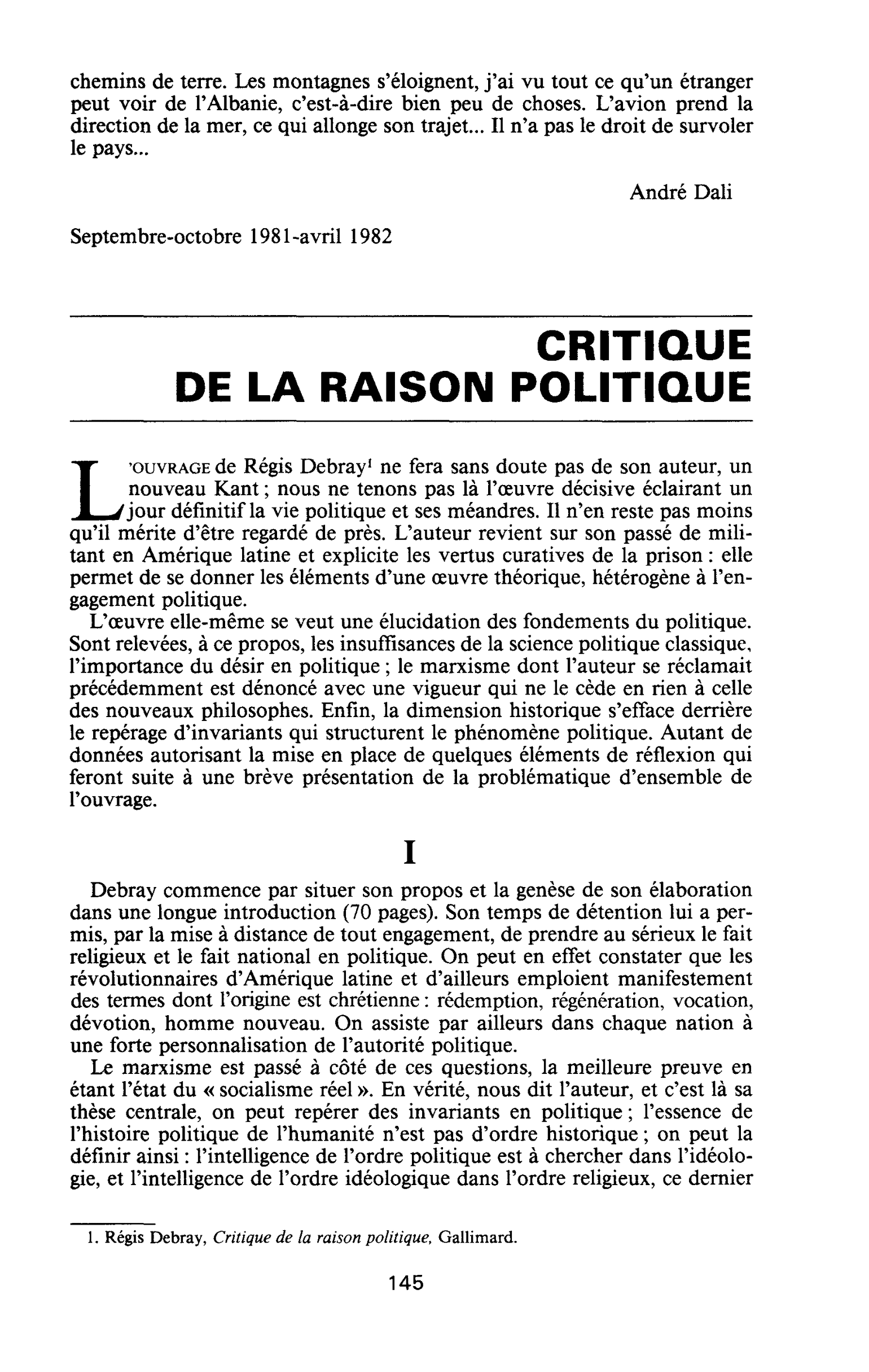 CRITIQUE DE LA RAISON POLITIQUE