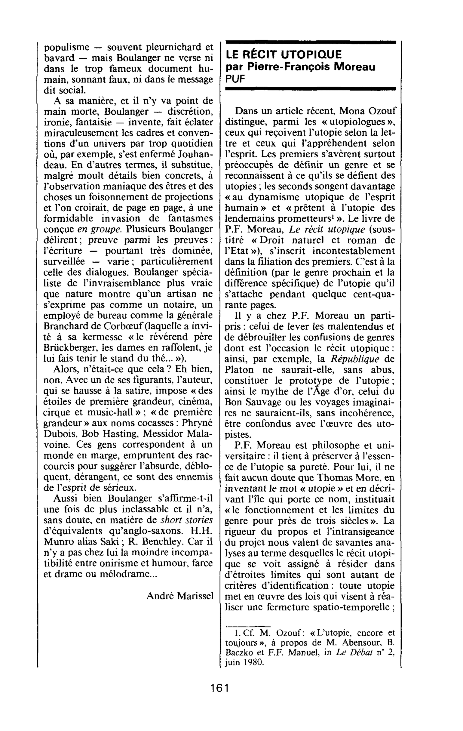 LE RECIT UTOPIQUE par Pierre-François Moreau