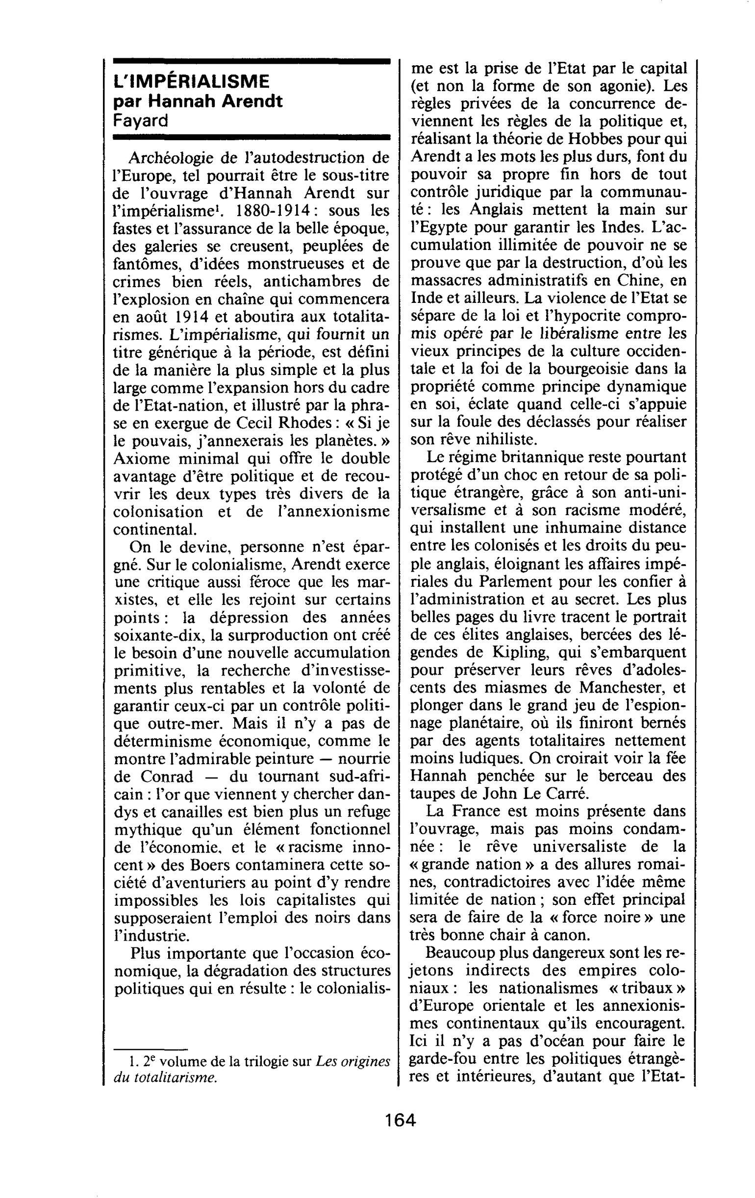 L’IMPÉRIALISME par Hannah Arendt
