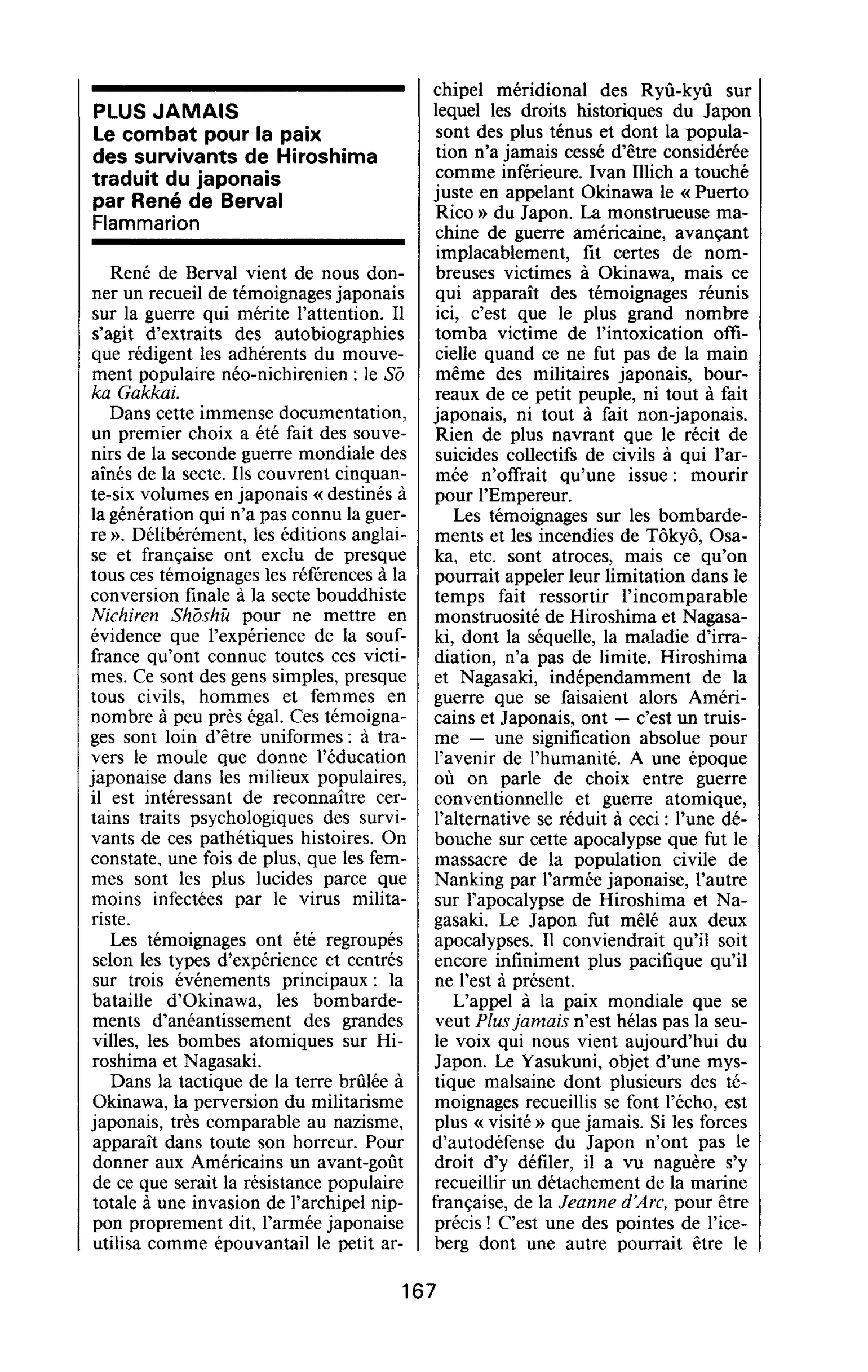 PLUS JAMAIS. Le combat pour la paix des survivants de Hiroshima