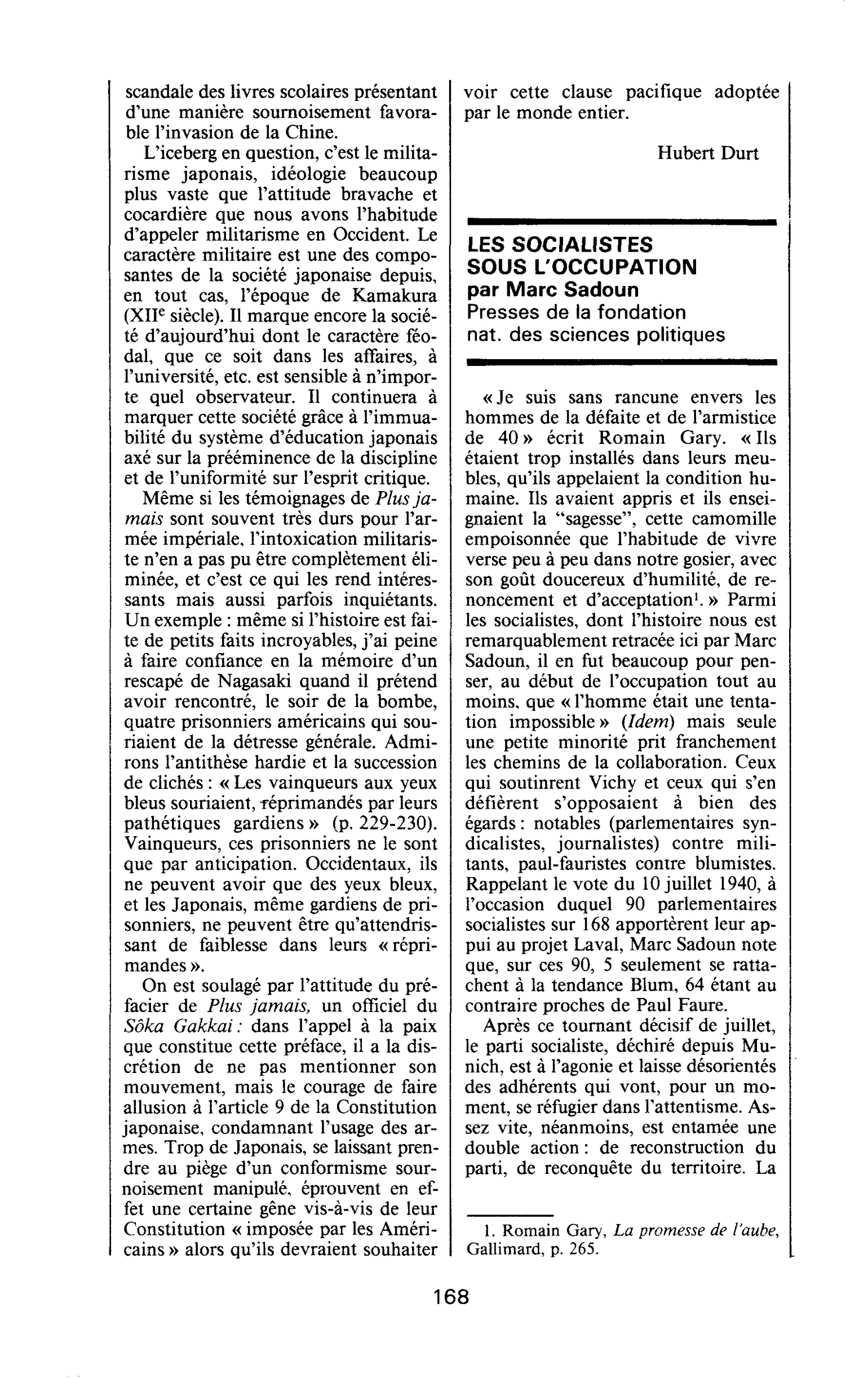 LES SOCIALISTES SOUS L’OCCUPATION par Marc Sadoun
