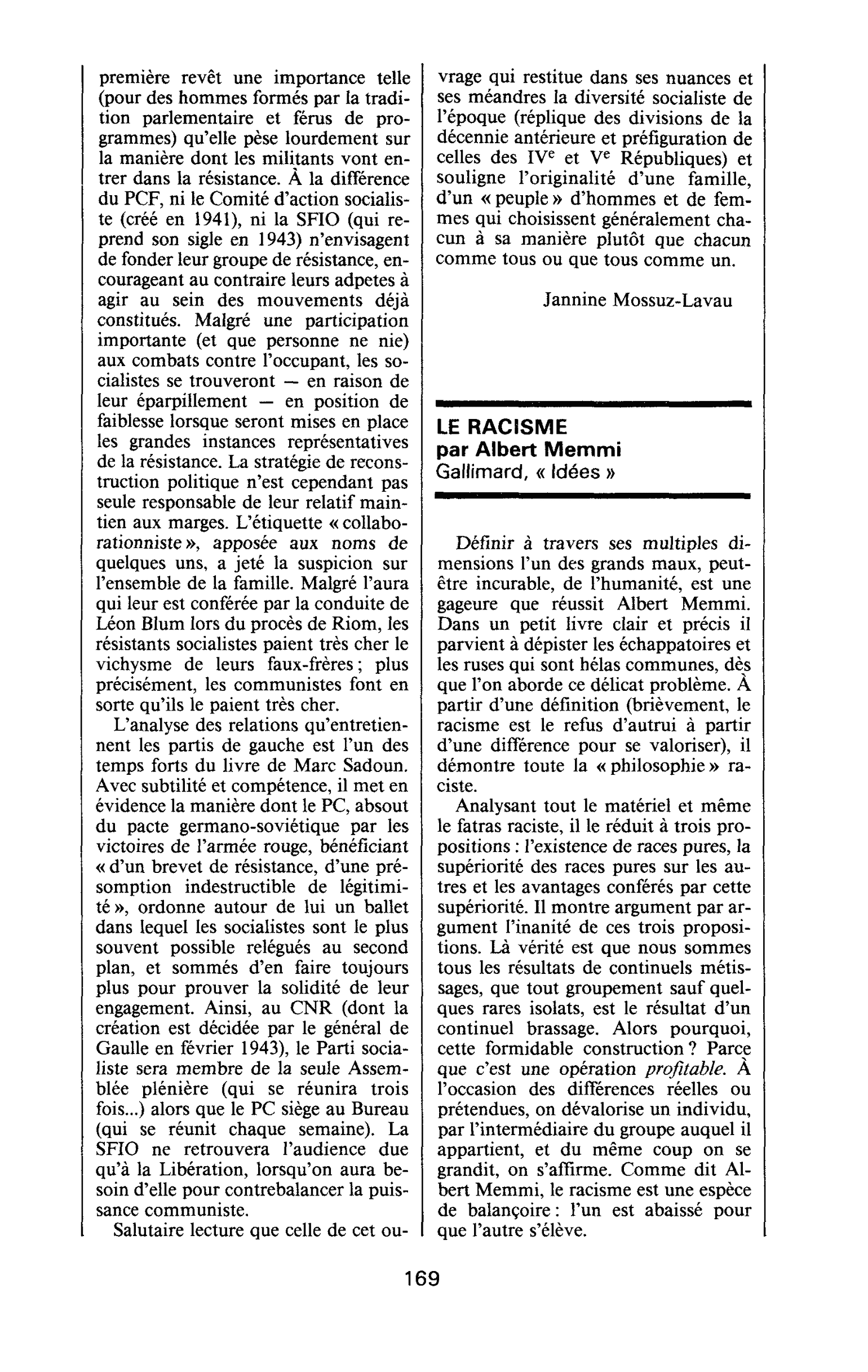 LE RACISME par Albert Memmi