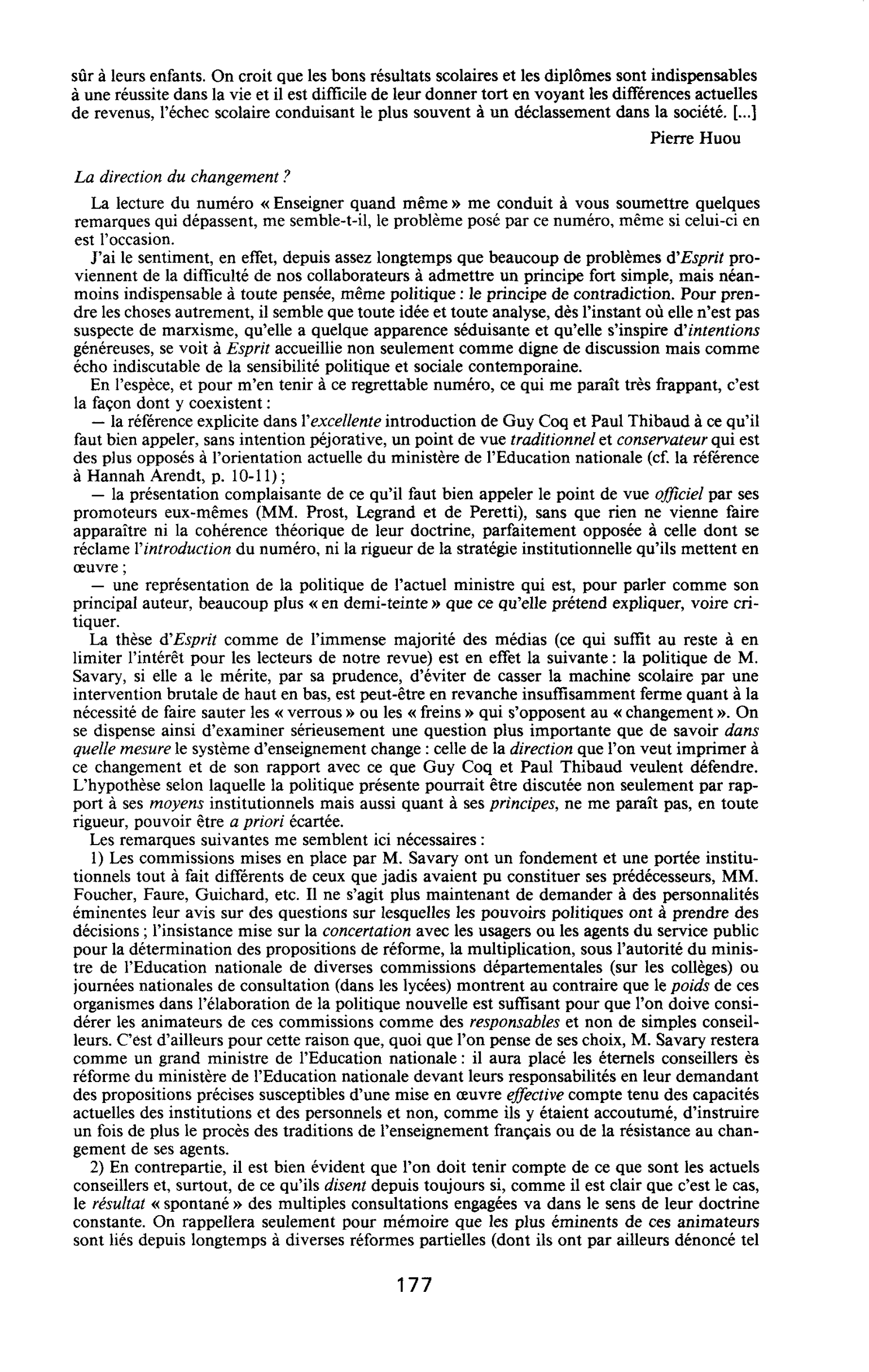La direction du changement?