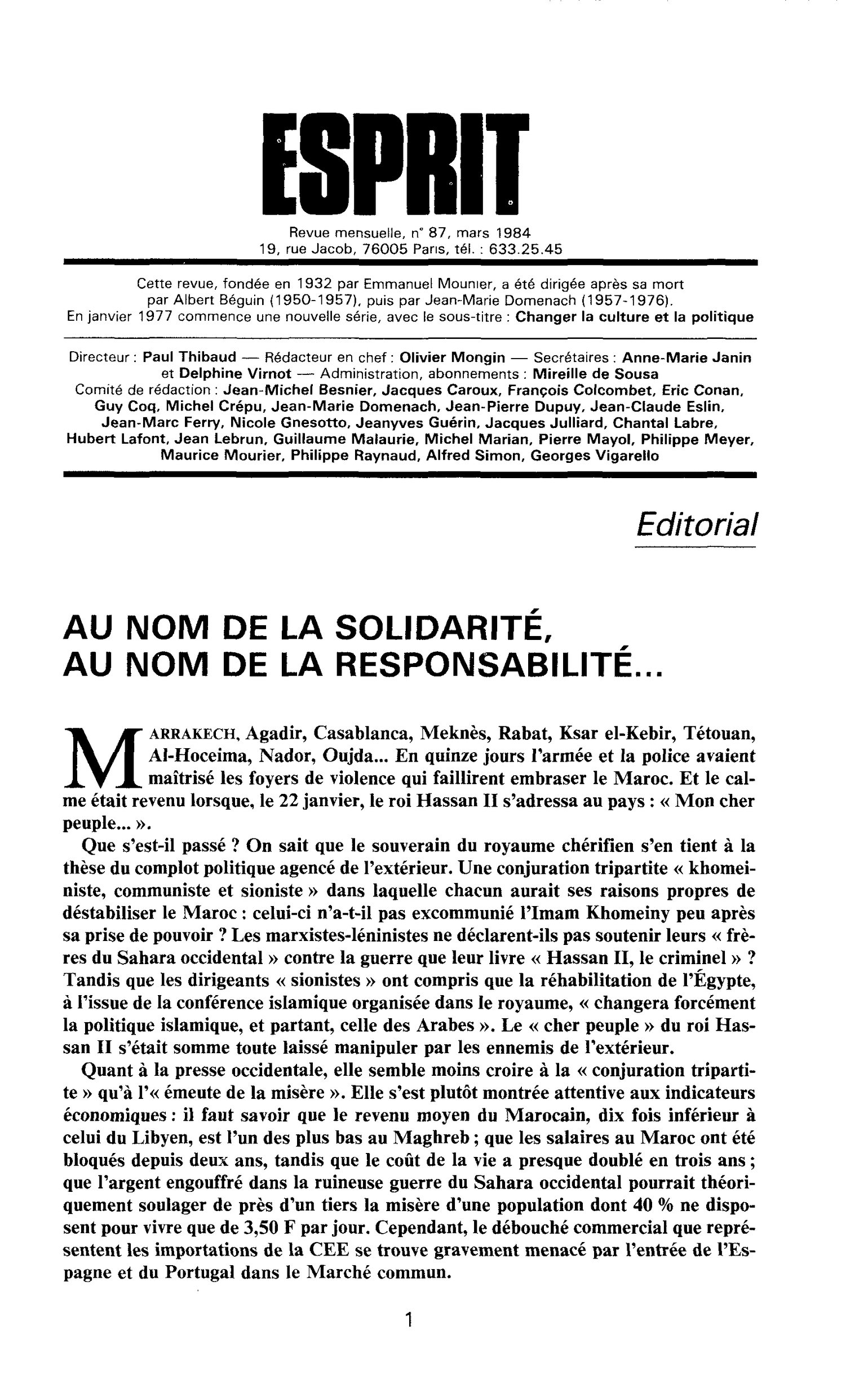 AU NOM DE LA SOLIDARITÉ, AU NOM DE LA RESPONSABILITÉ…