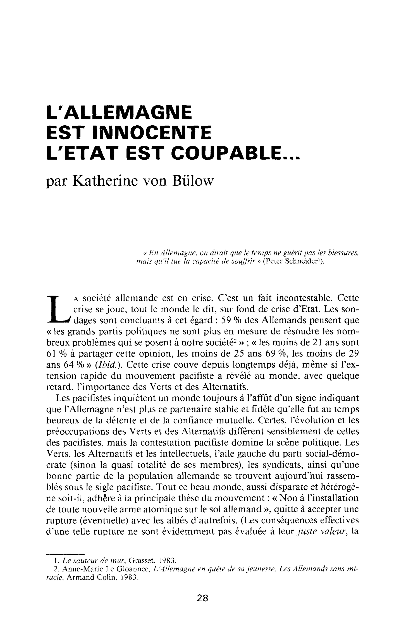 L’ALLEMAGNE EST INNOCENTE L’ETAT EST COUPABLE…