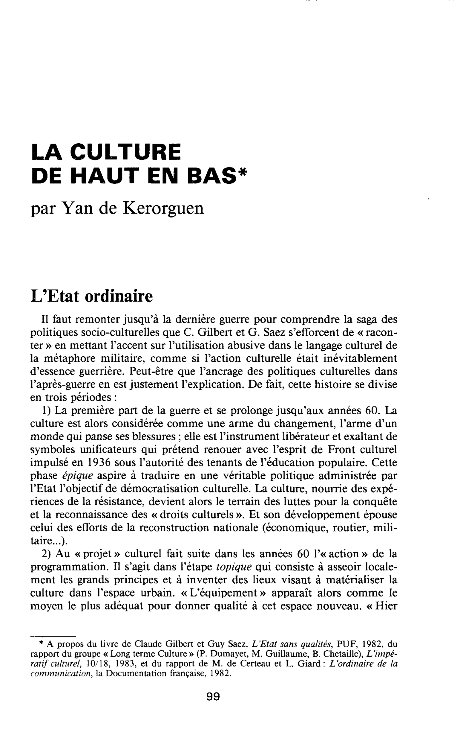 LA CULTURE DE HAUT EN BAS