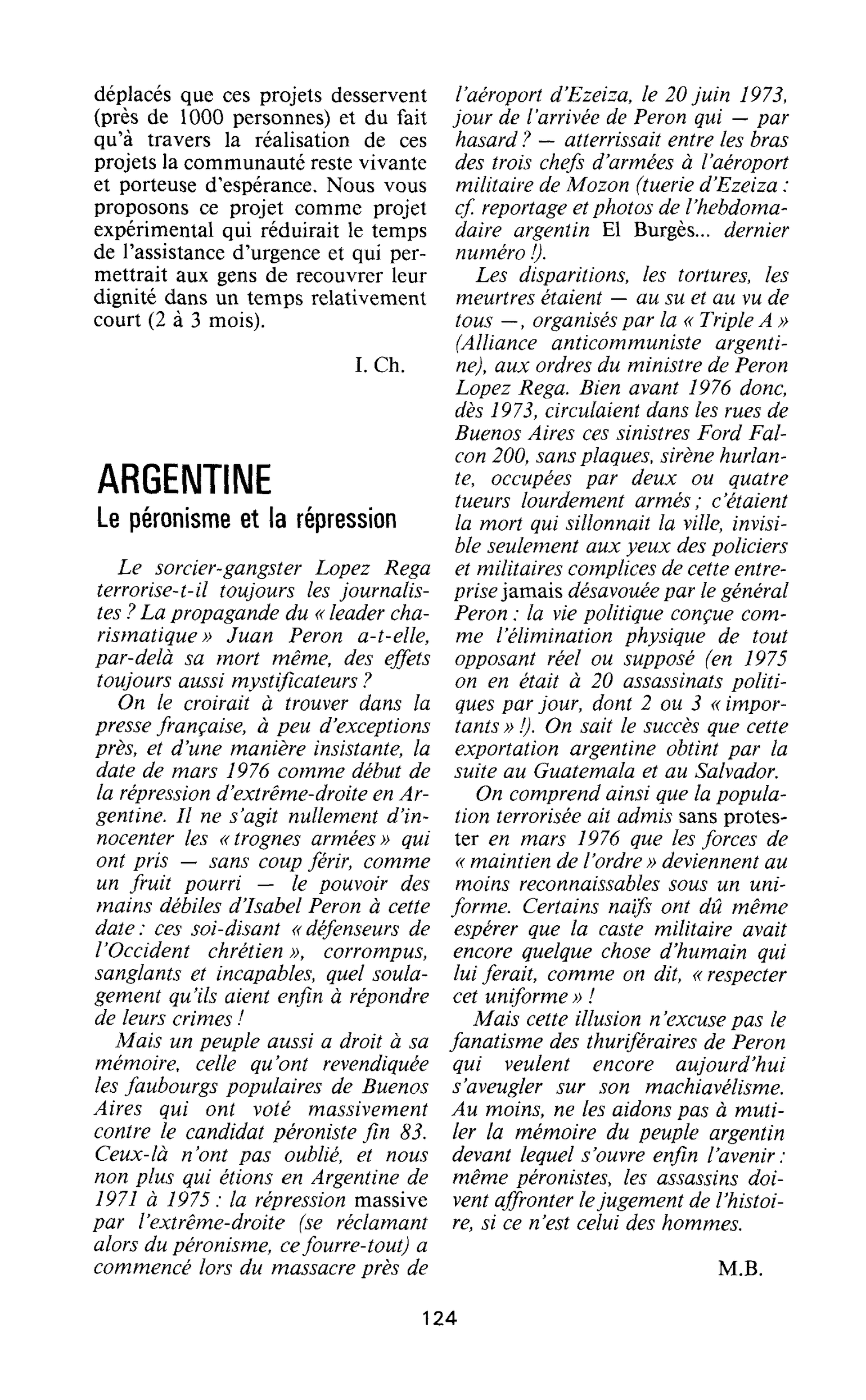 ARGENTINE. Le péronisme et la répression