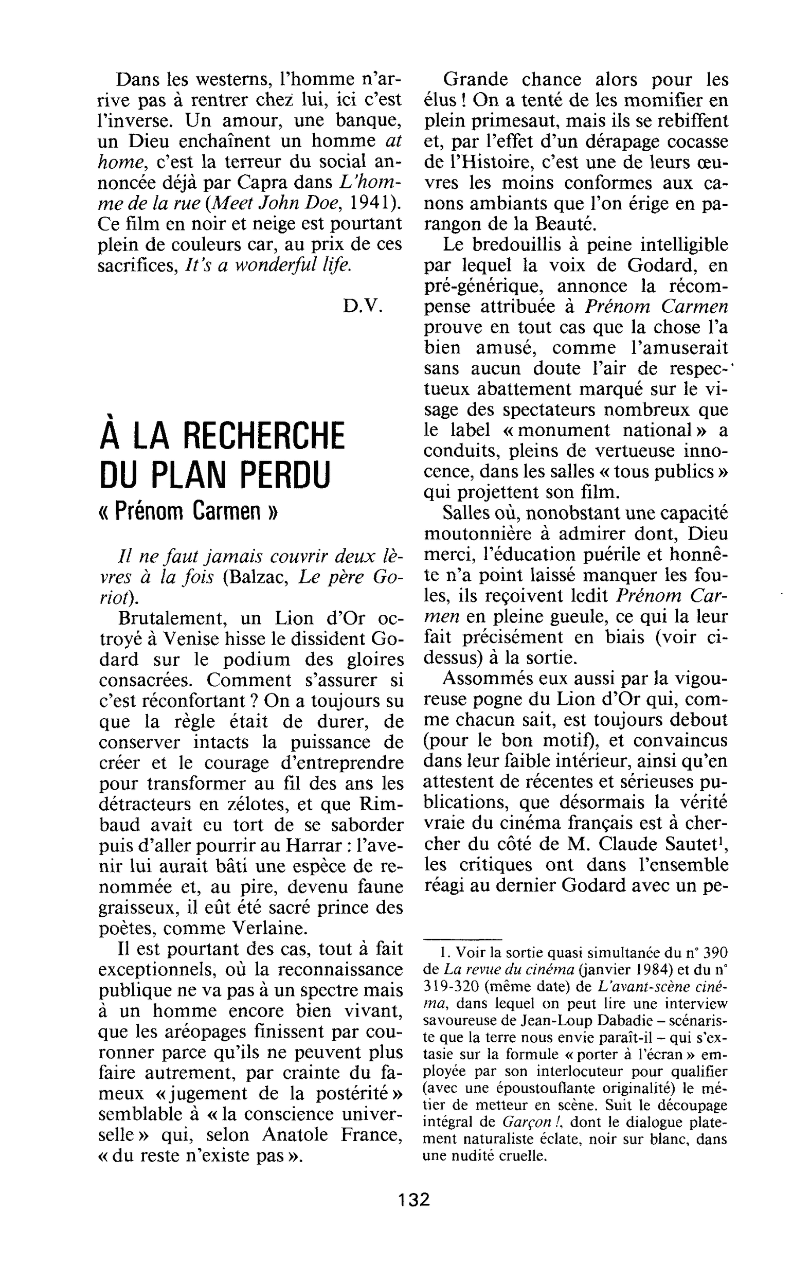 À LA RECHERCHE DU PLAN PERDU. « Prénom Carmen »