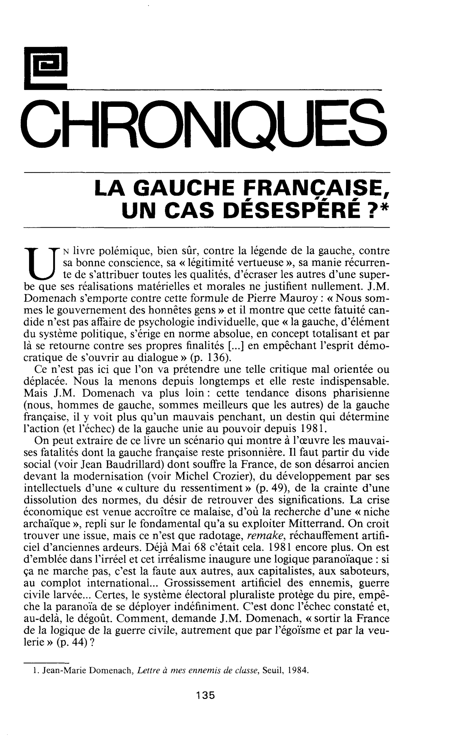 LA GAUCHE FRANÇAISE, UN CAS DÉSESPÉRÉ ?