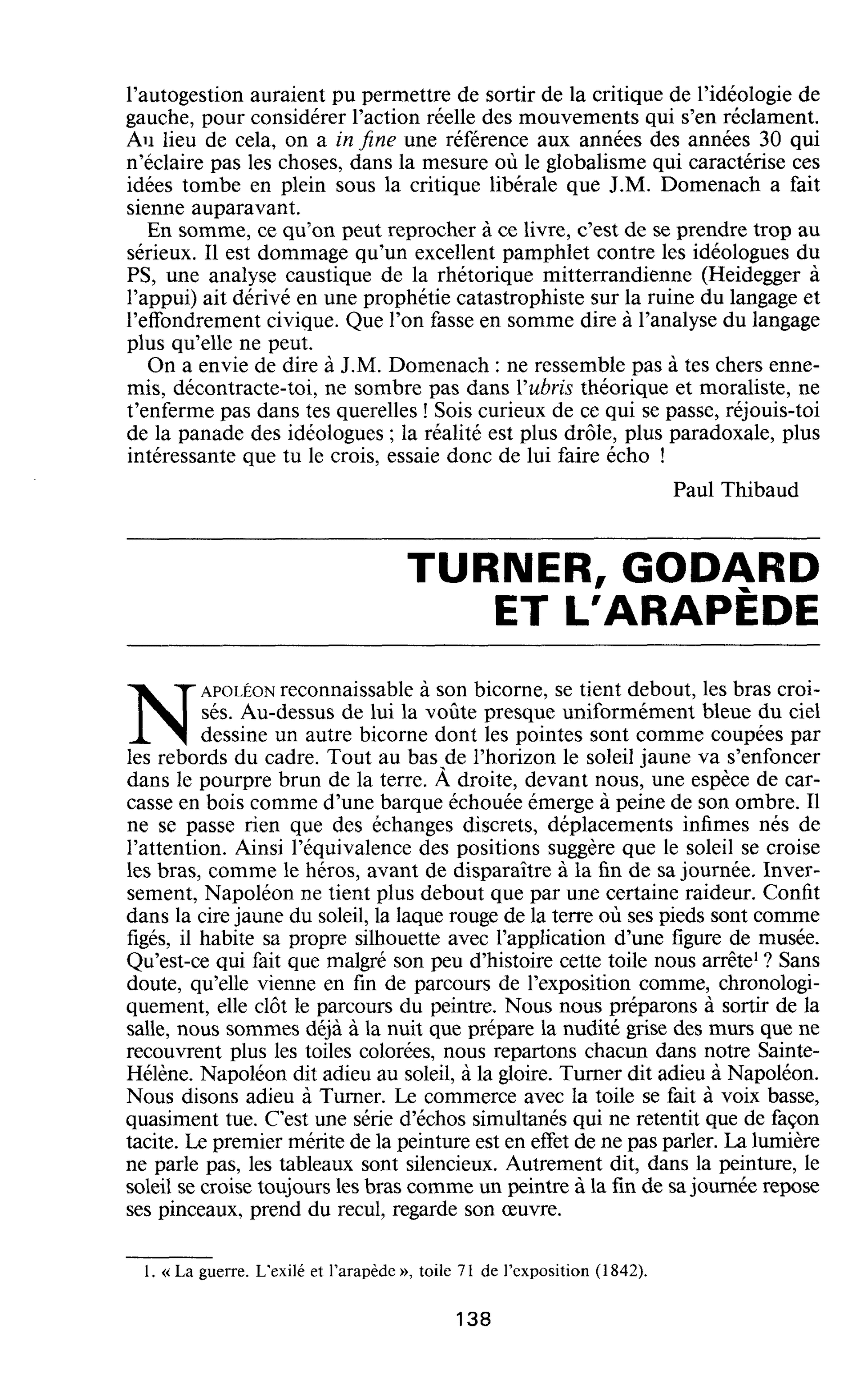 TURNER, GODARD ET L’ARAPÈDE
