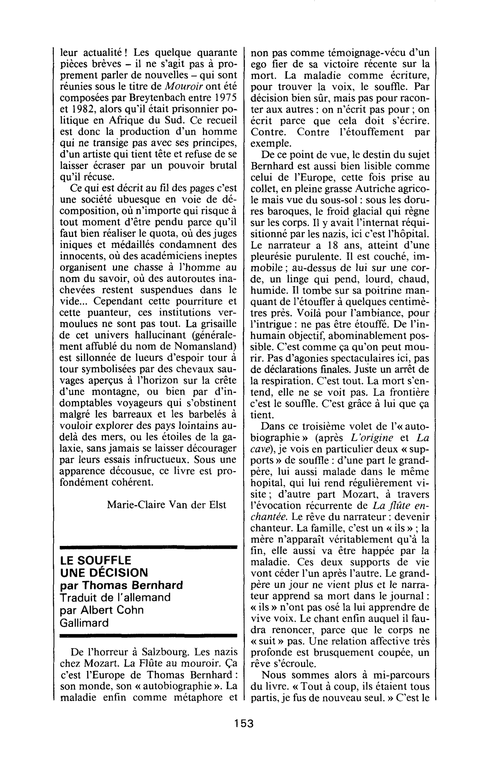 LE SOUFFLE UNE DÉCISION par Thomas Bernhard