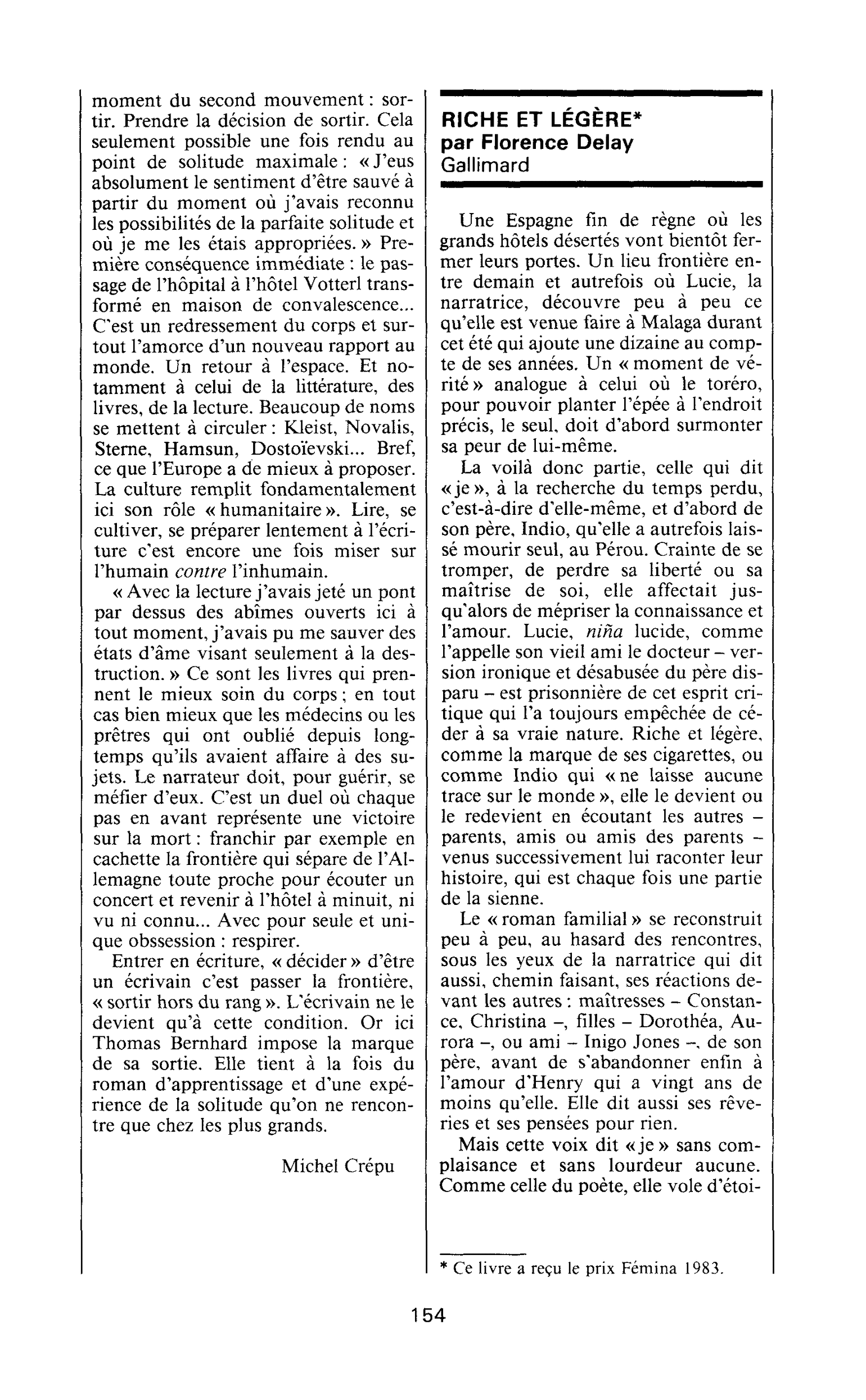 RICHE ET LÉGÈRE par Florence Delay
