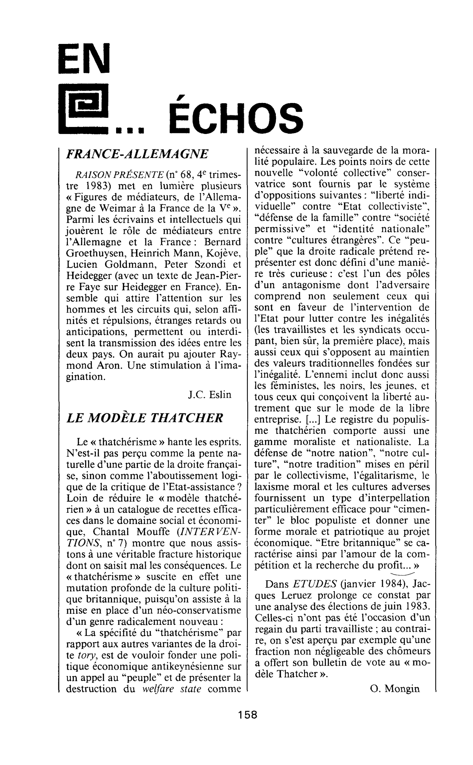 LE MODÈLE THATCHER