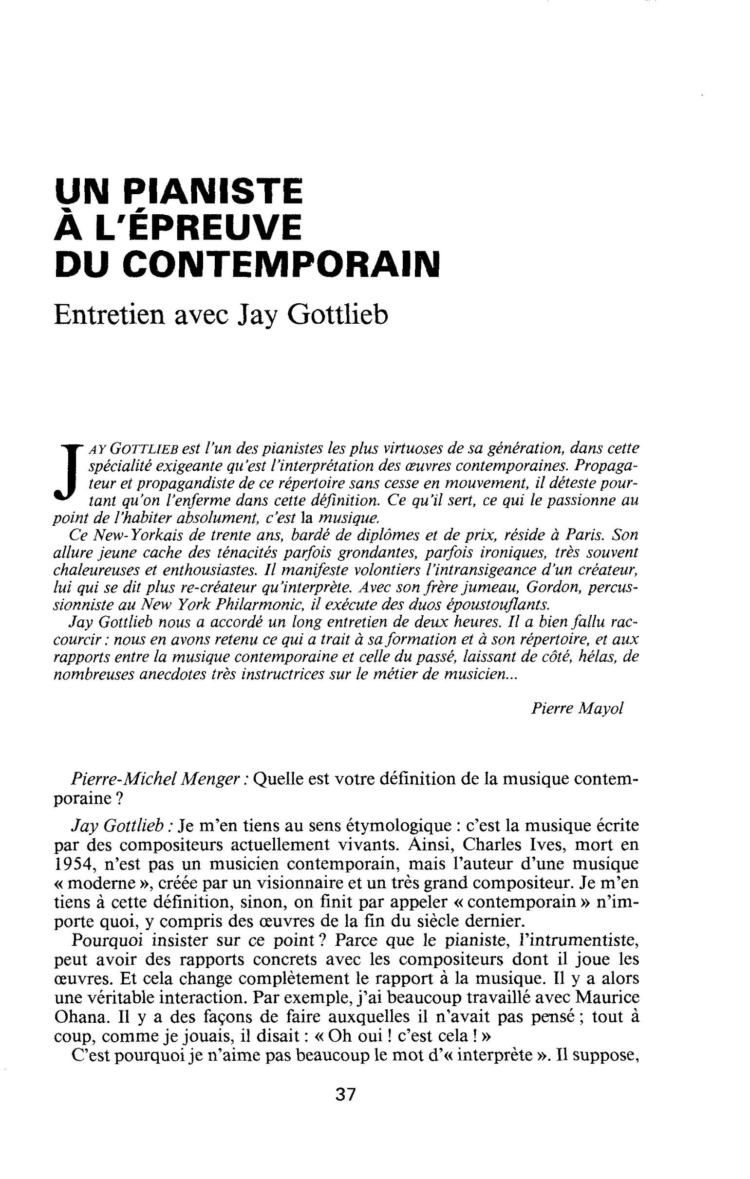 UN PIANISTE À L’ÉPREUVE DU CONTEMPORAIN