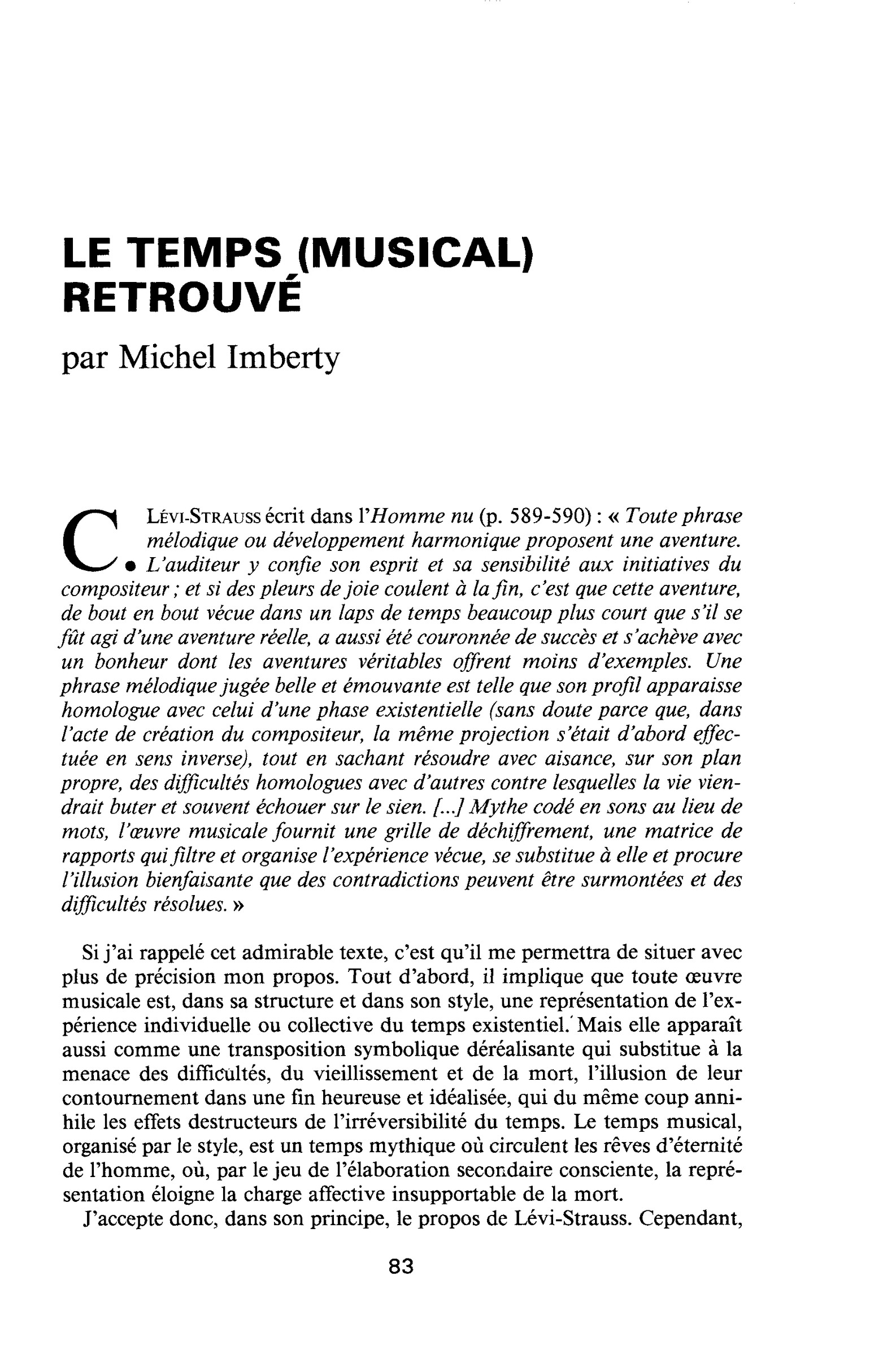 LE TEMPS (MUSICAL) RETROUVÉ