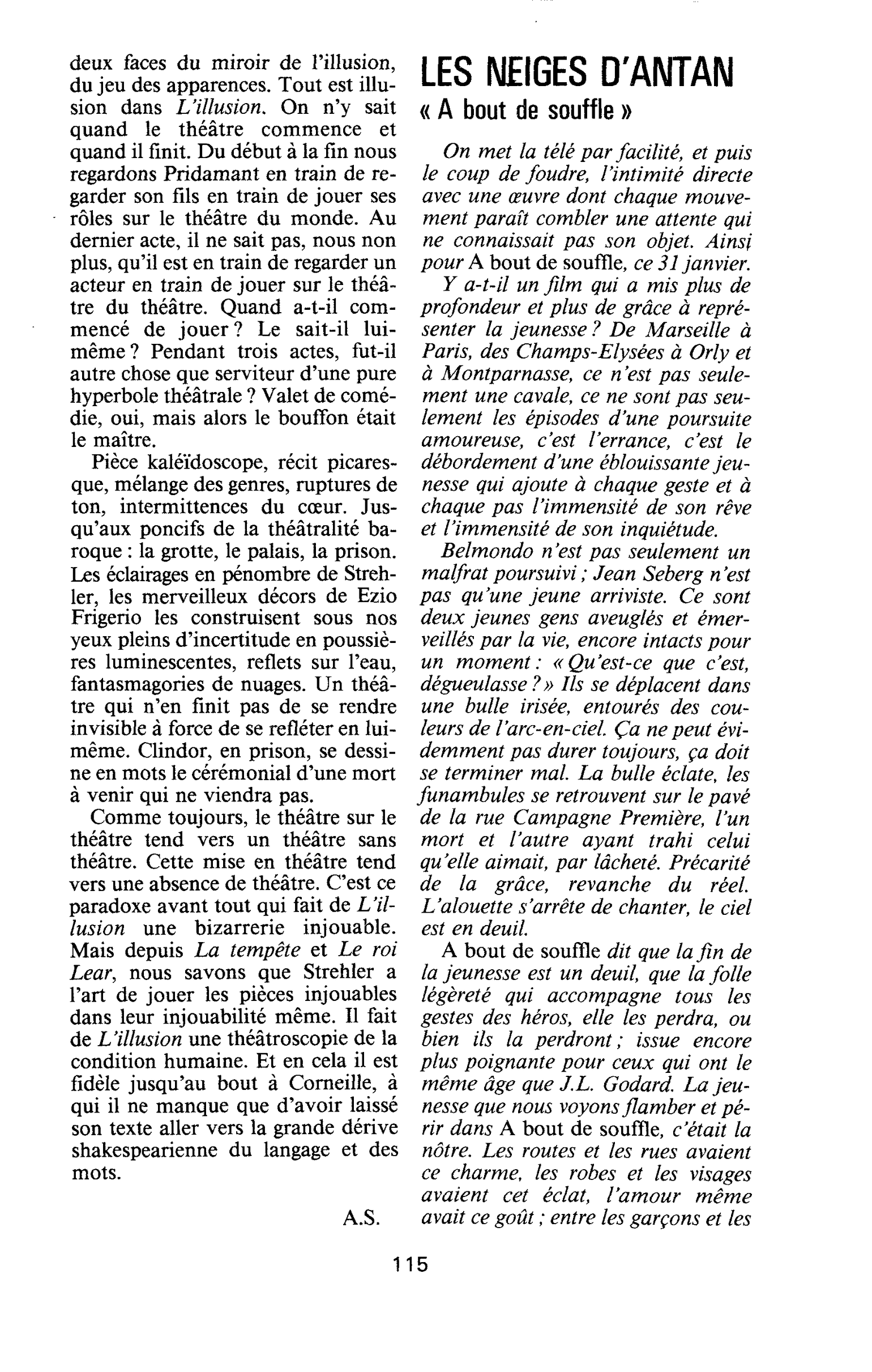 LES NEIGES D’ANTAN. « A bout de souffle »