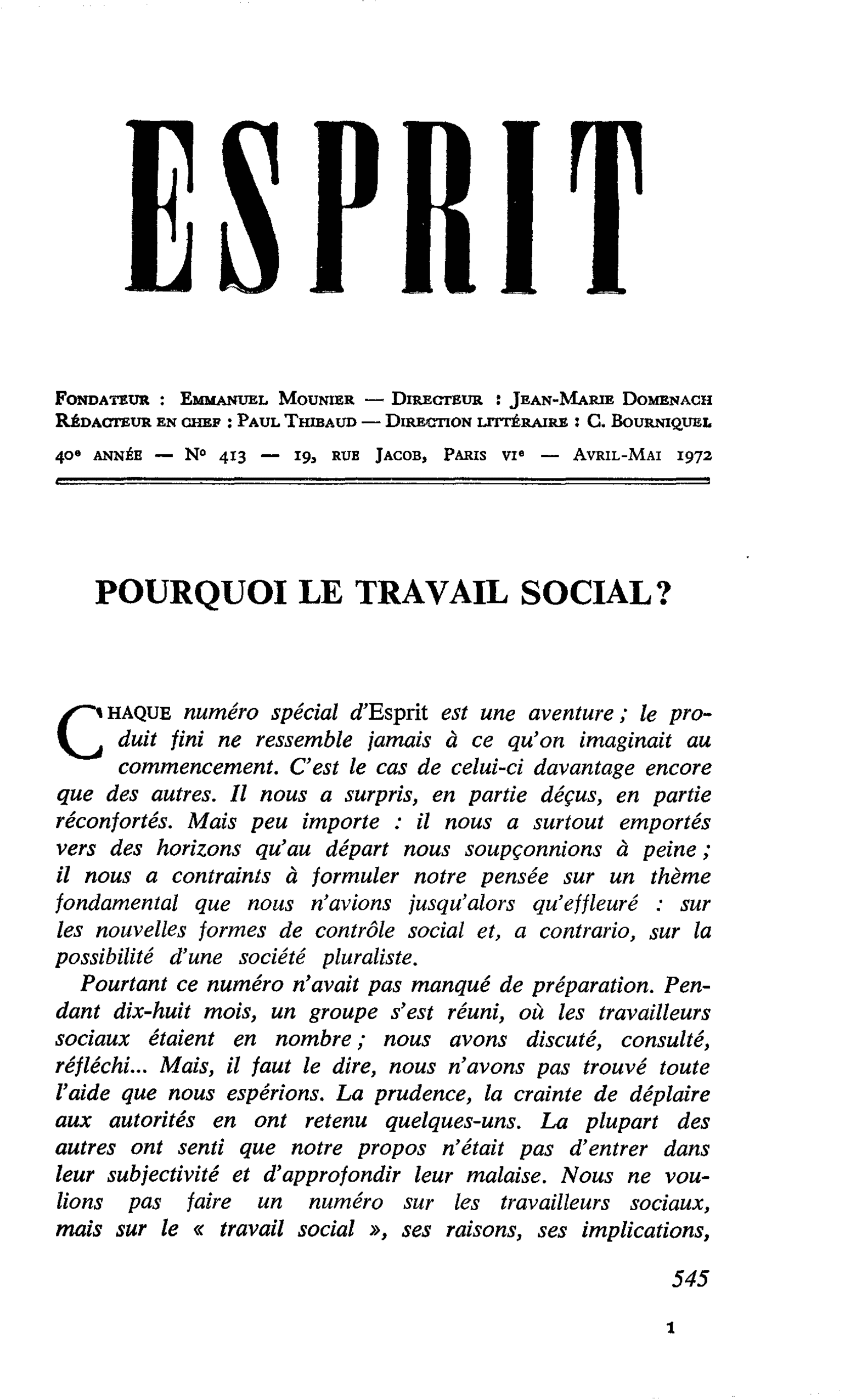 POURQUOI LE TRAVAIL SOCIAL ?