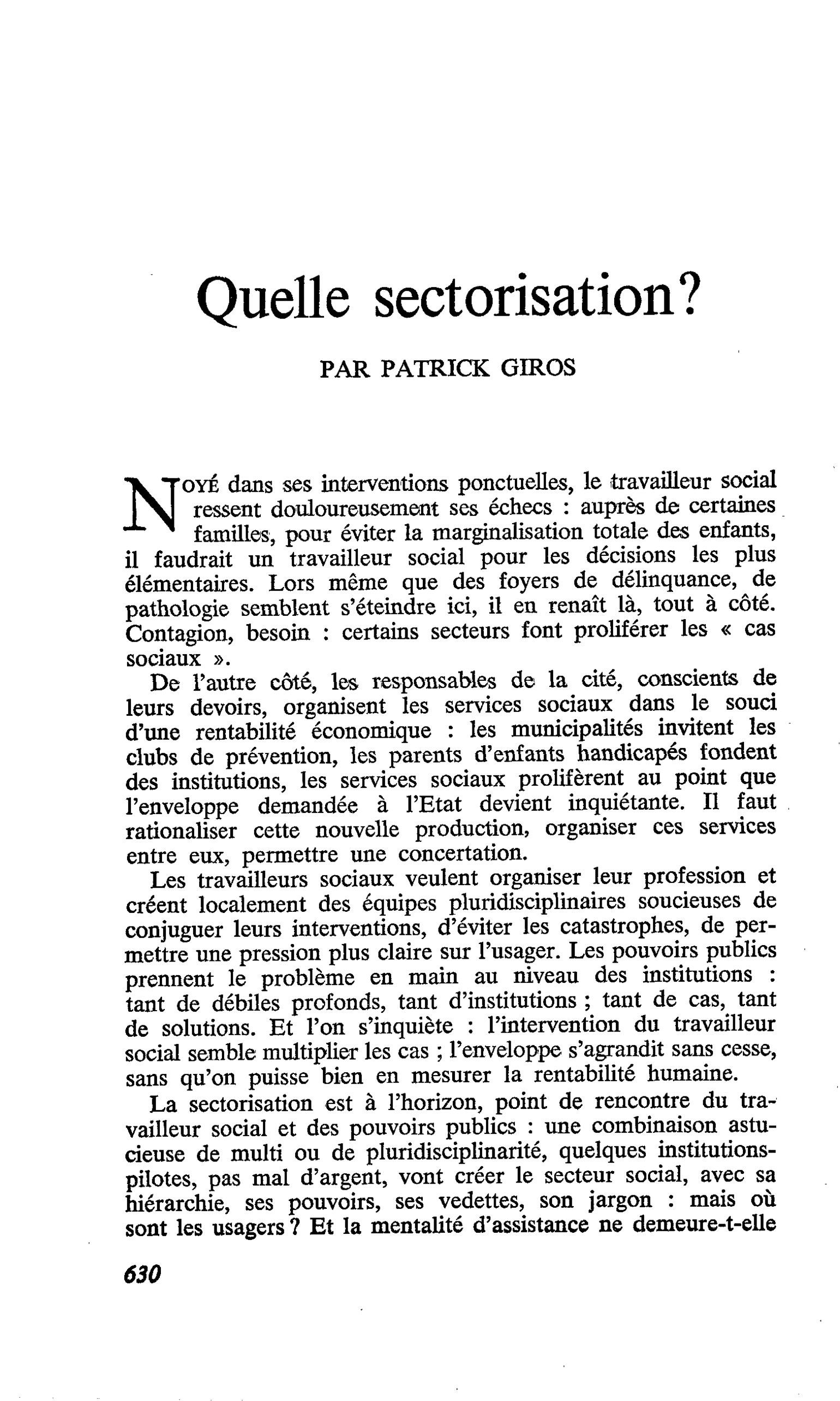Quelle sectorisation ?