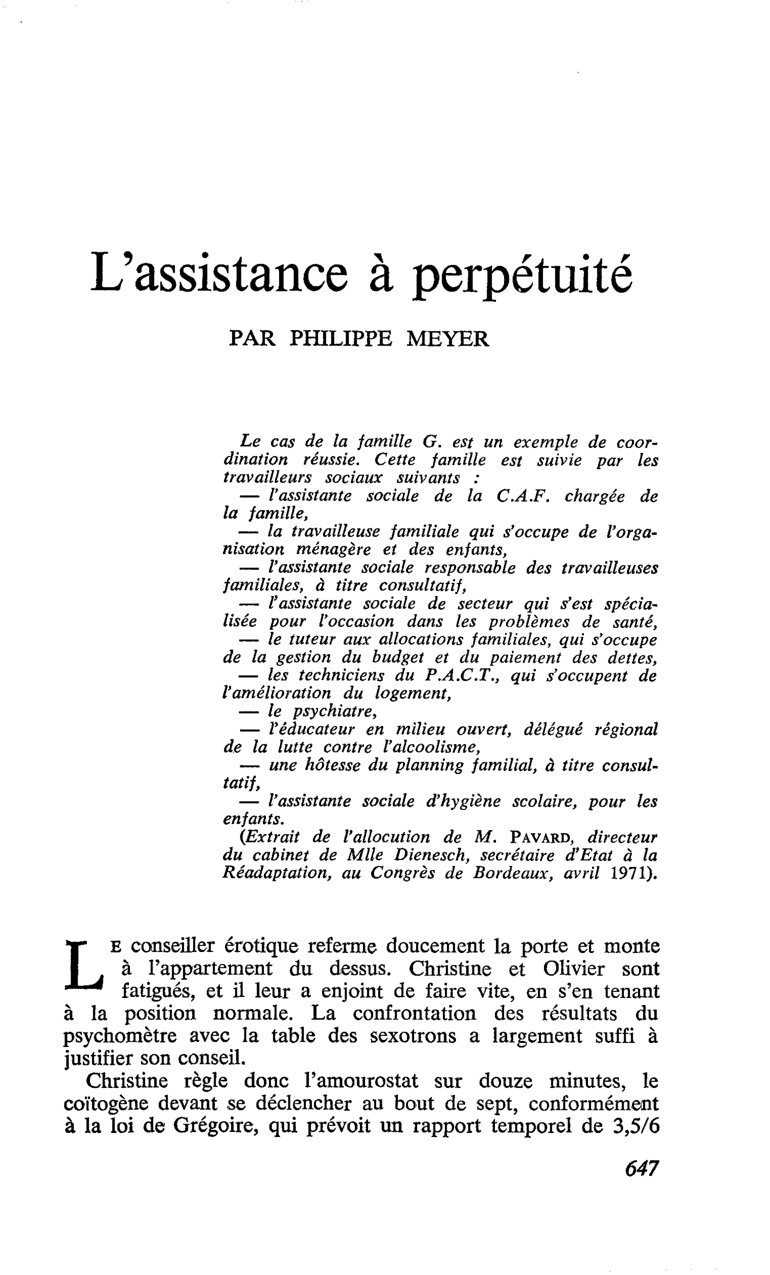 L’assistance à perpétuité