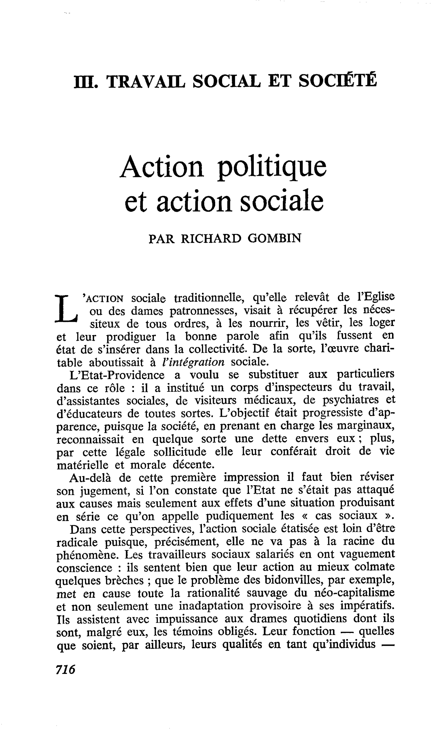Action politique et action sociale