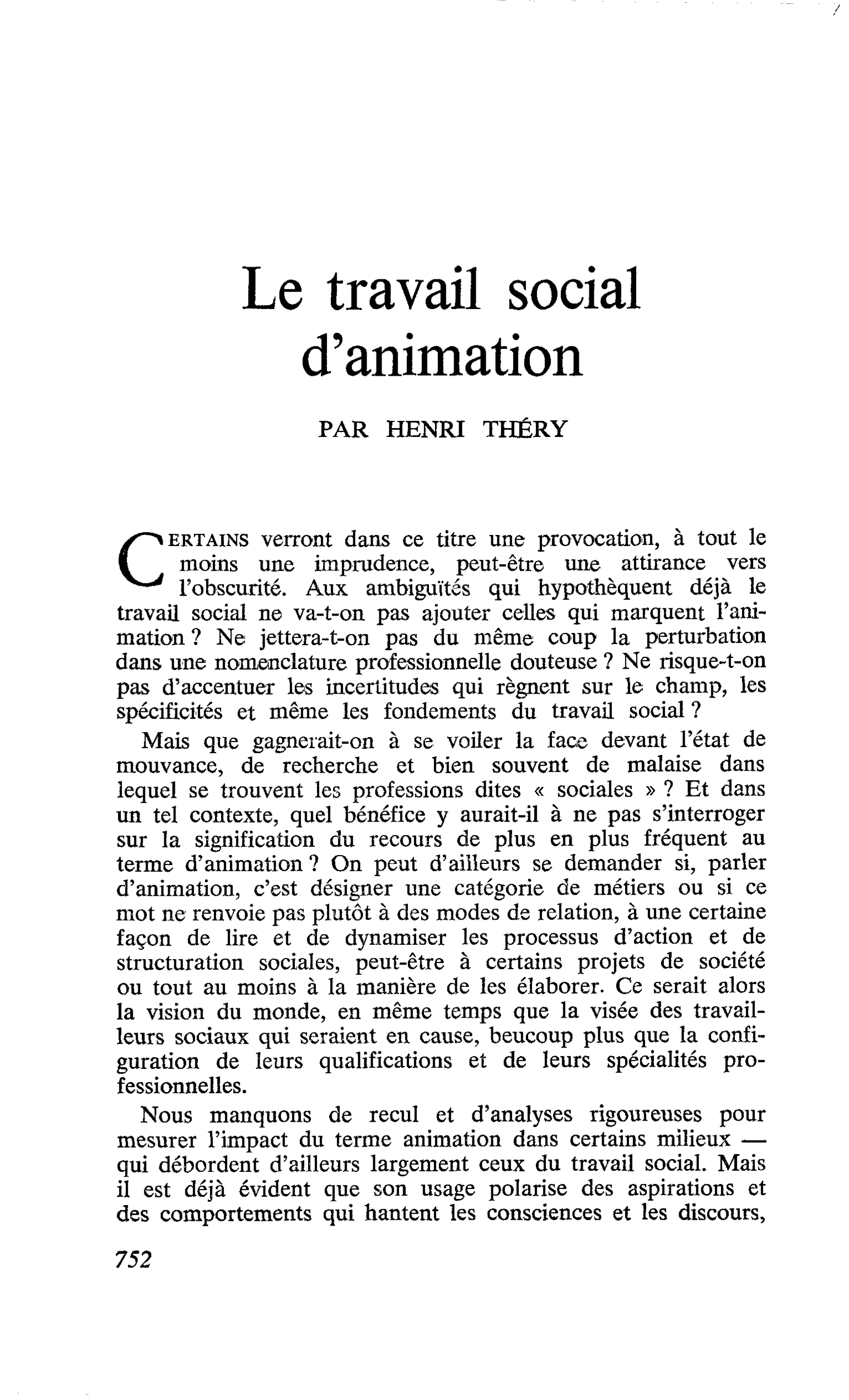 Le travail social d’animation
