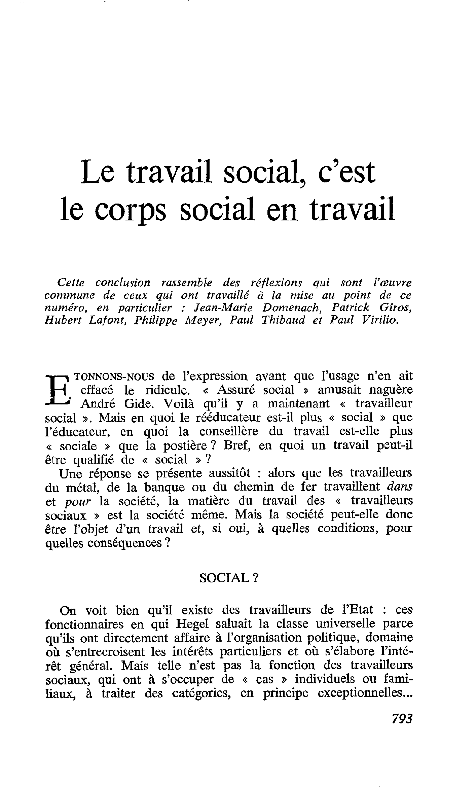 Le travail social, c’est le corps social en travail